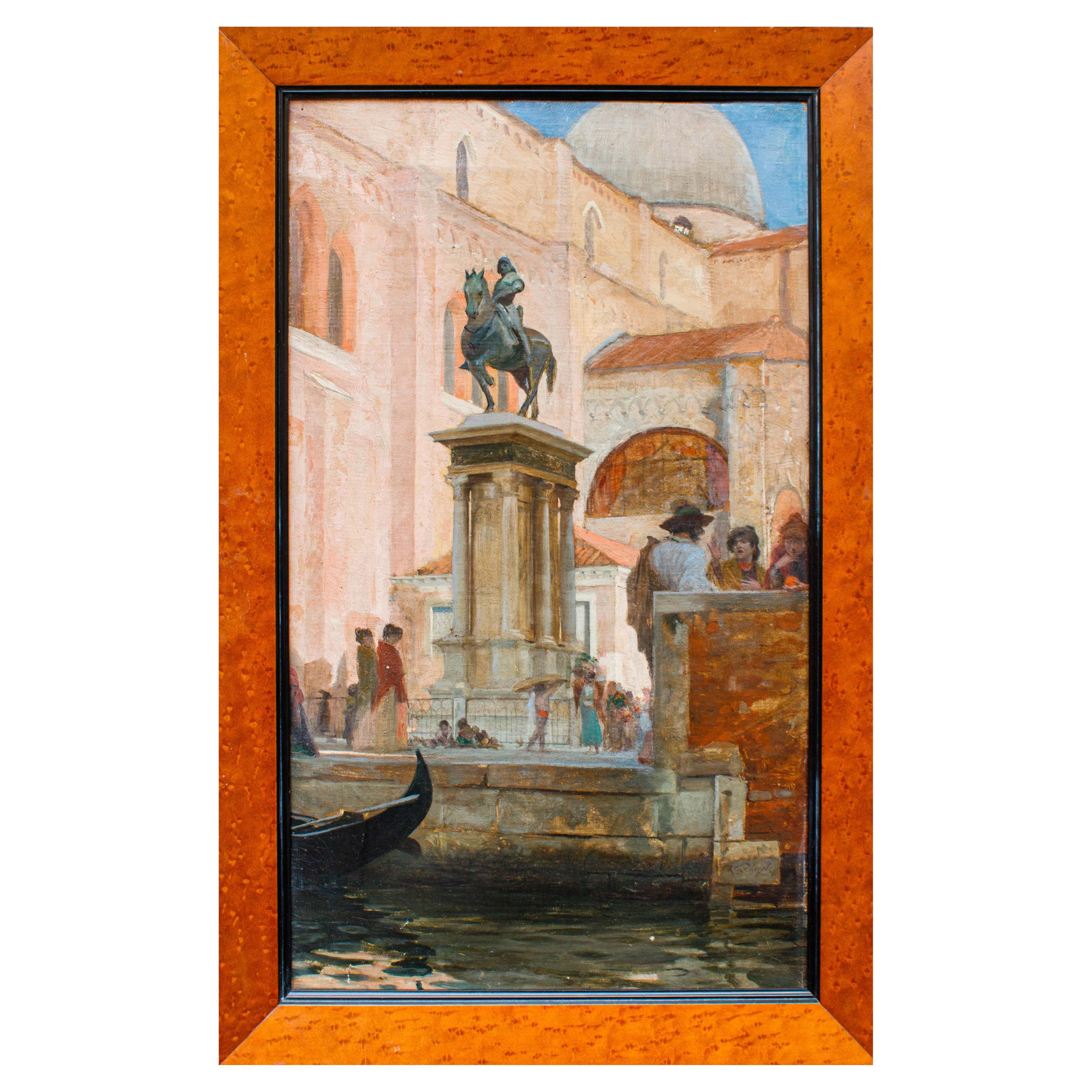 Peinture à l'huile sur toile du 19ème siècle - Vue de Venise par Charles Lebayle