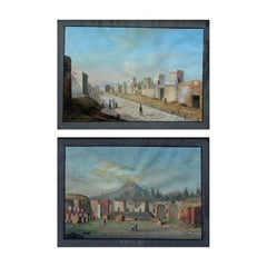 19th Century Views of Pompeii Paintings Tempera on Paper by Fergola