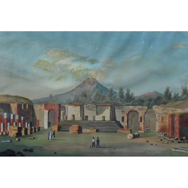 XIXe siècle Vues de Pompi du 19me sicle Tempera sur papier par Fergola en vente