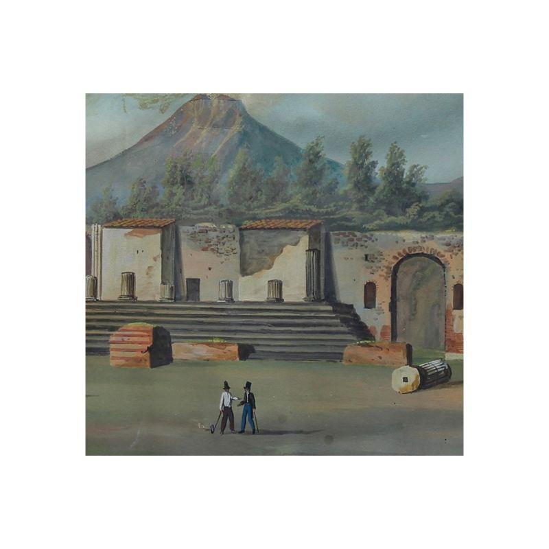 19th Century Views of Pompeii Paintings Tempera on Paper by Fergola For Sale 1