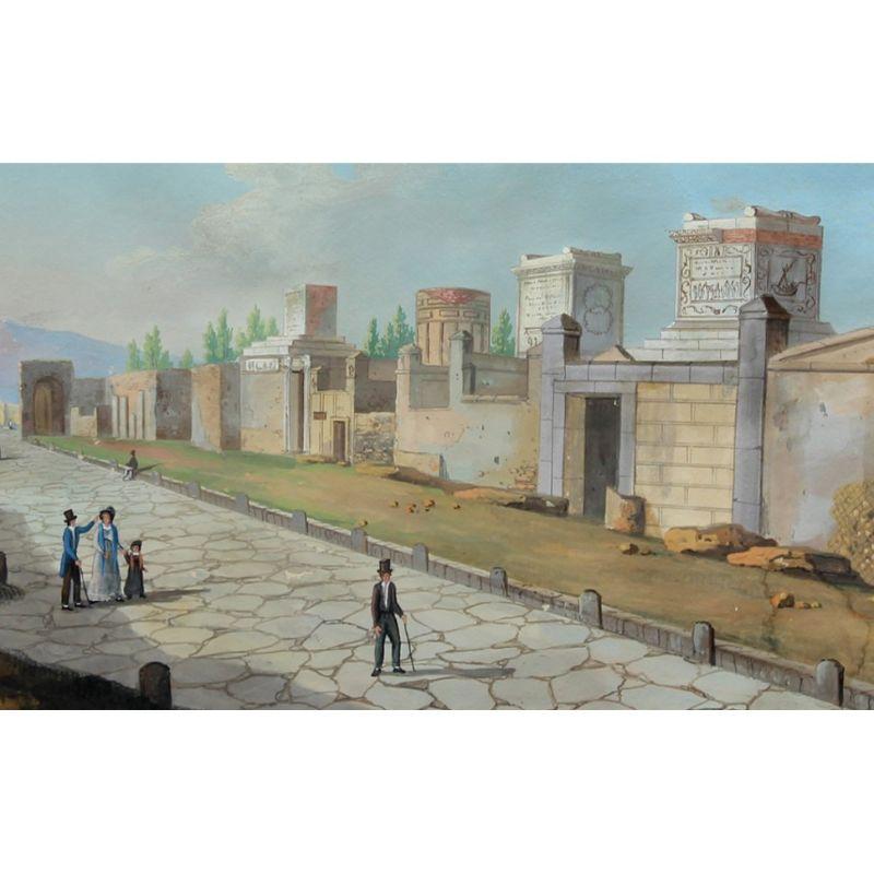 19th Century Views of Pompeii Paintings Tempera on Paper by Fergola For Sale 2