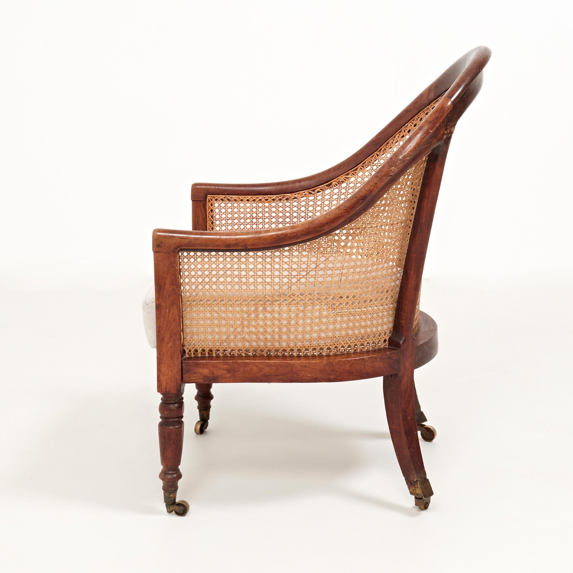 Regency 19th Century Vintage Bergère Beech Armchair with Caned Back