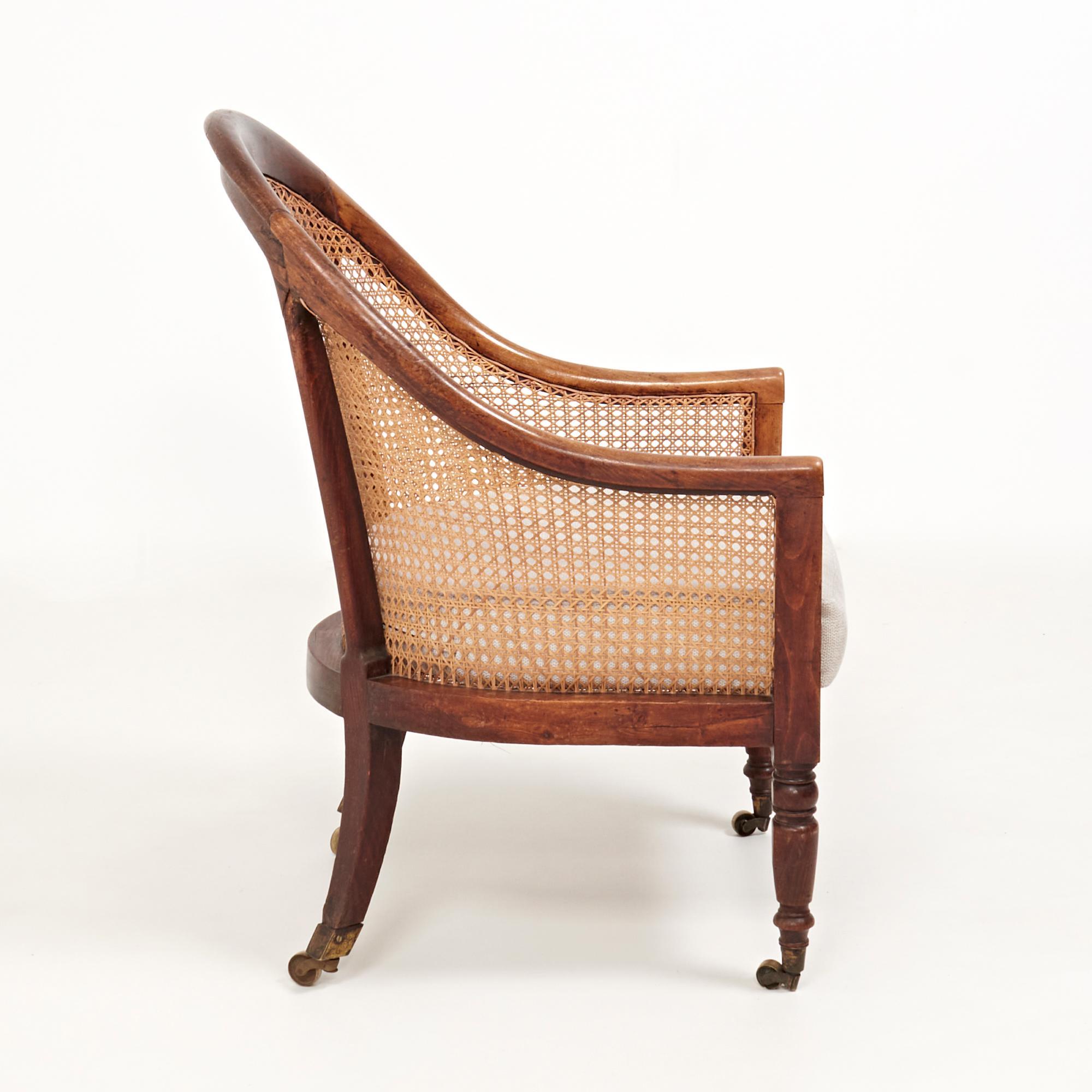 19th Century Vintage Bergère Beech Armchair with Caned Back In Fair Condition In Basildon, London