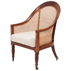 19th Century Vintage Bergère Beech Armchair with Caned Back