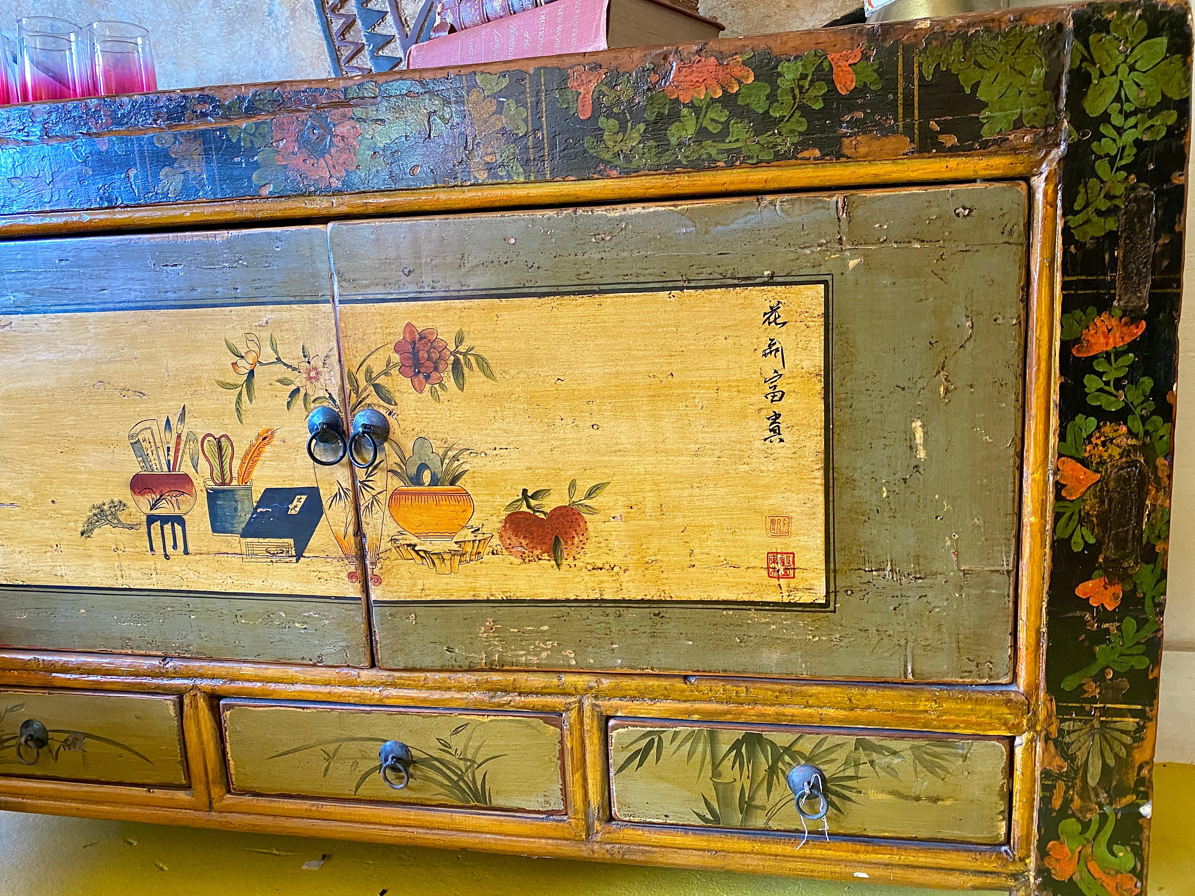 Late 19th Century 19th Century Vintage Mongolian Hand Painted Cabinet
