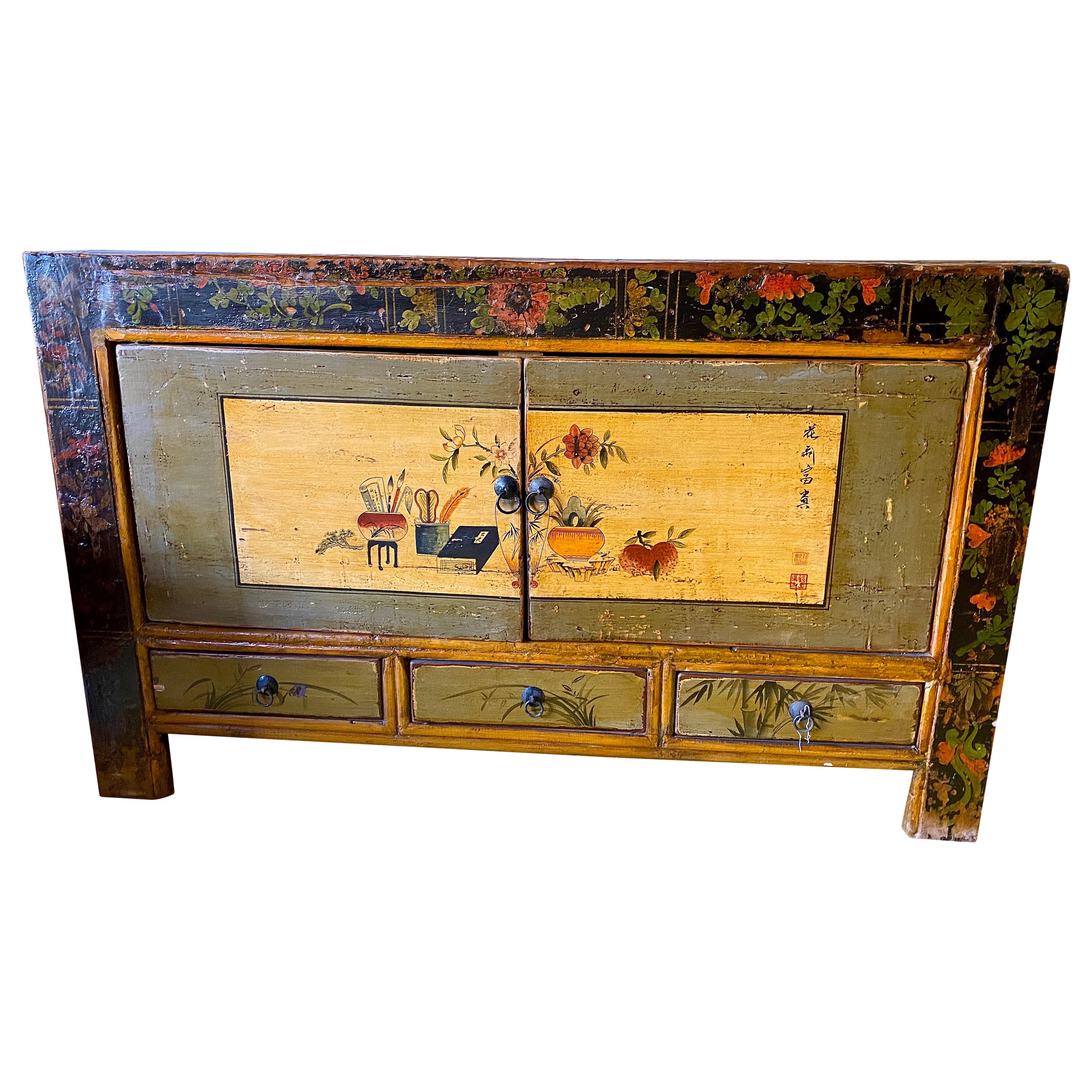 19th Century Vintage Mongolian Hand Painted Cabinet