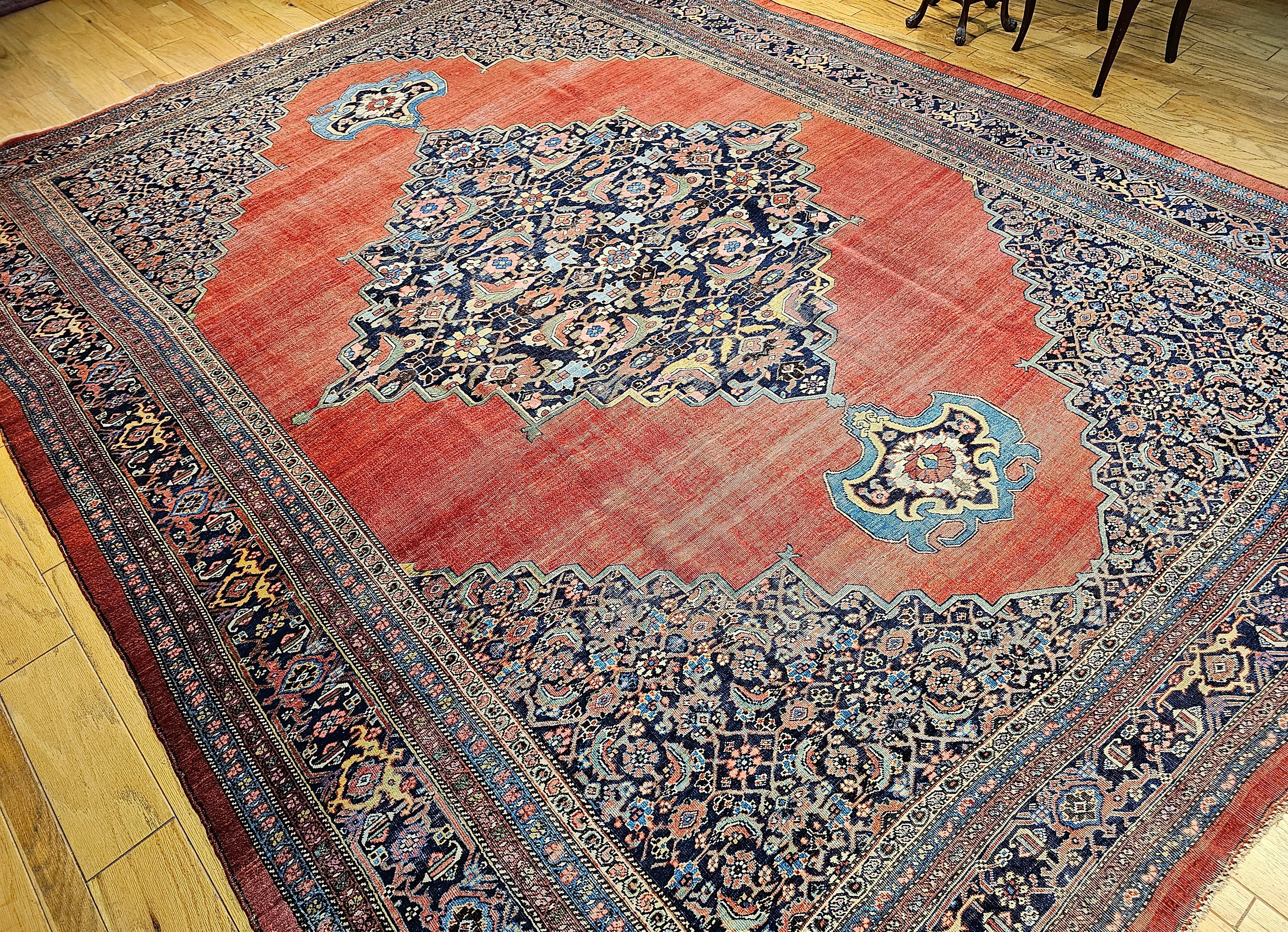 19th Century Vintage Oversized Persian Bidjar in Red, French Blue, Yellow, Green For Sale 6