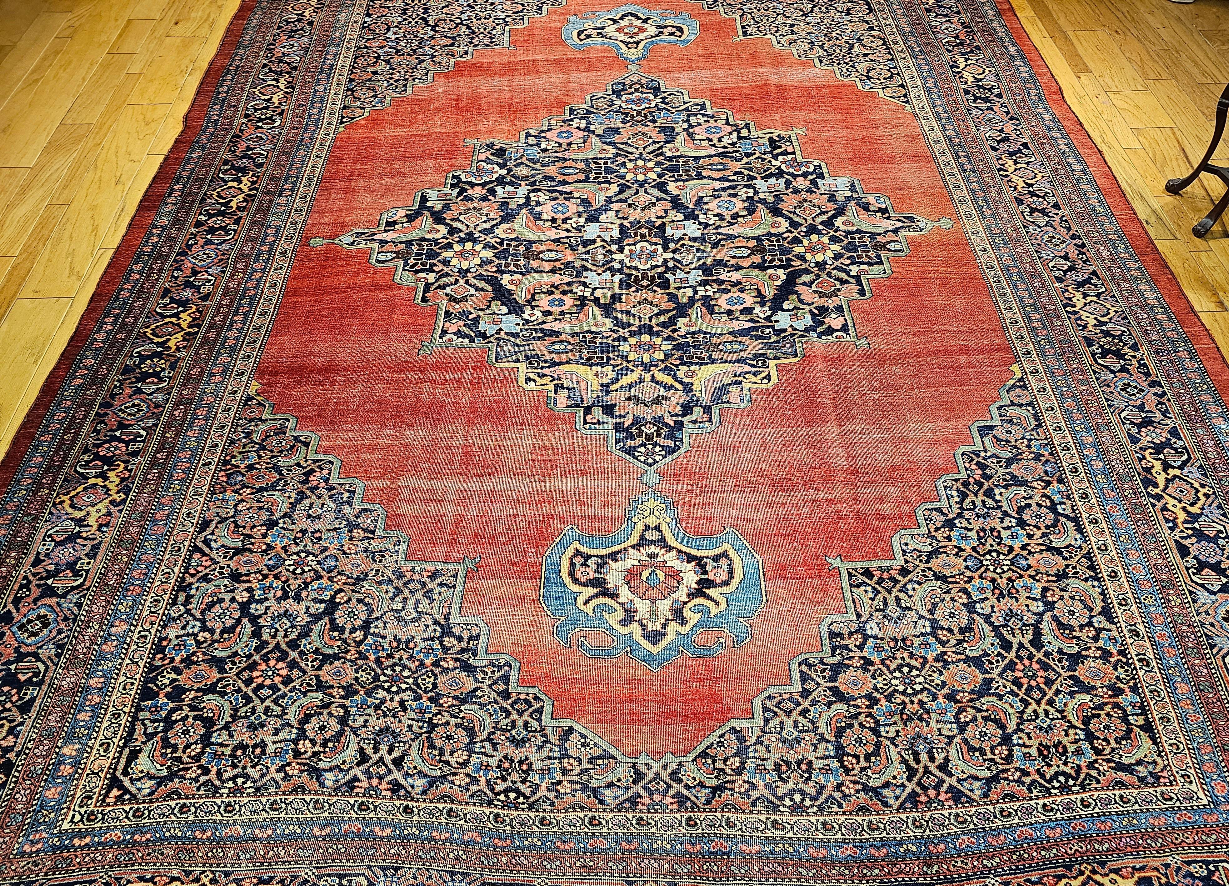 19th Century Vintage Oversized Persian Bidjar in Red, French Blue, Yellow, Green For Sale 7