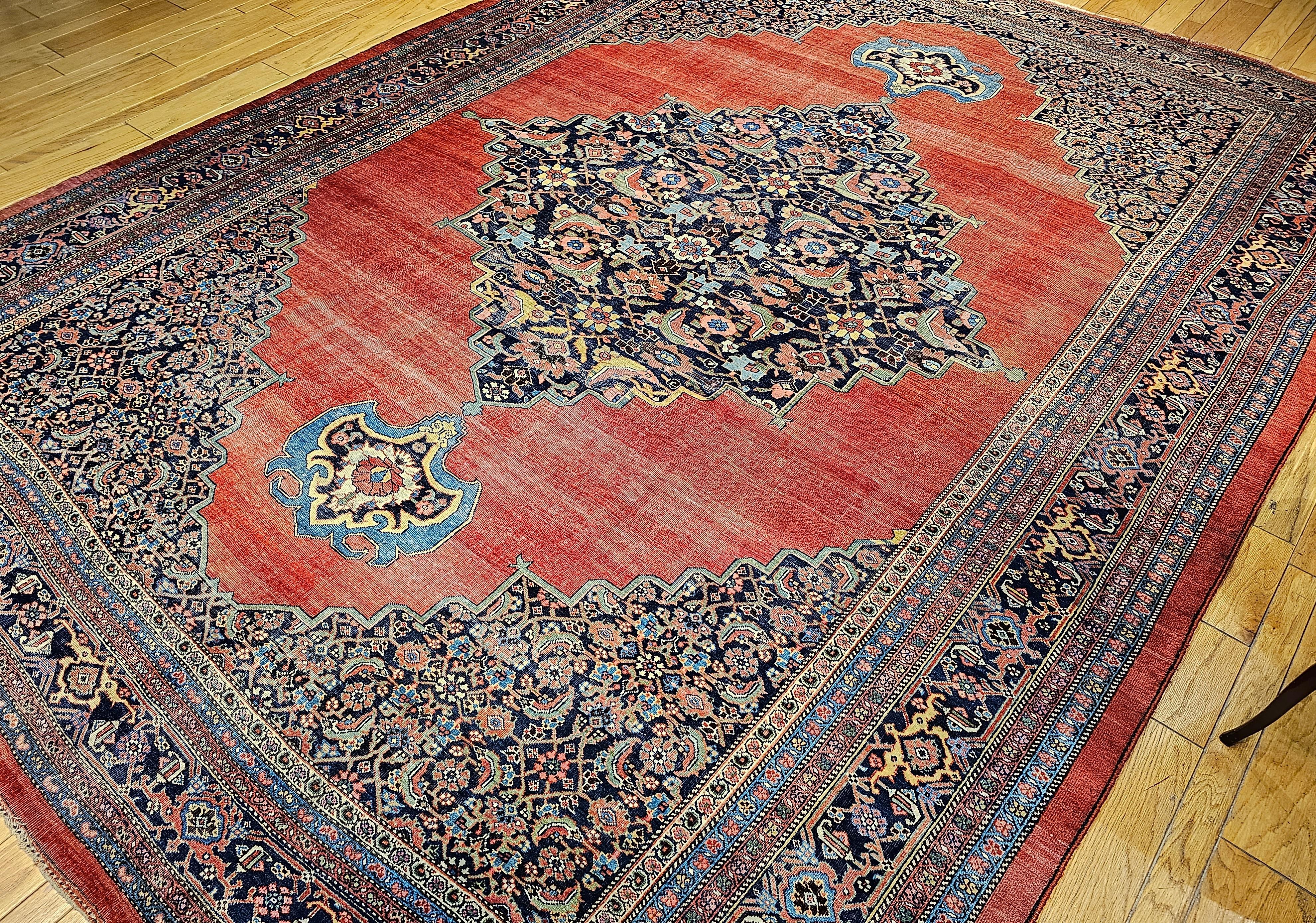 19th Century Vintage Oversized Persian Bidjar in Red, French Blue, Yellow, Green For Sale 8