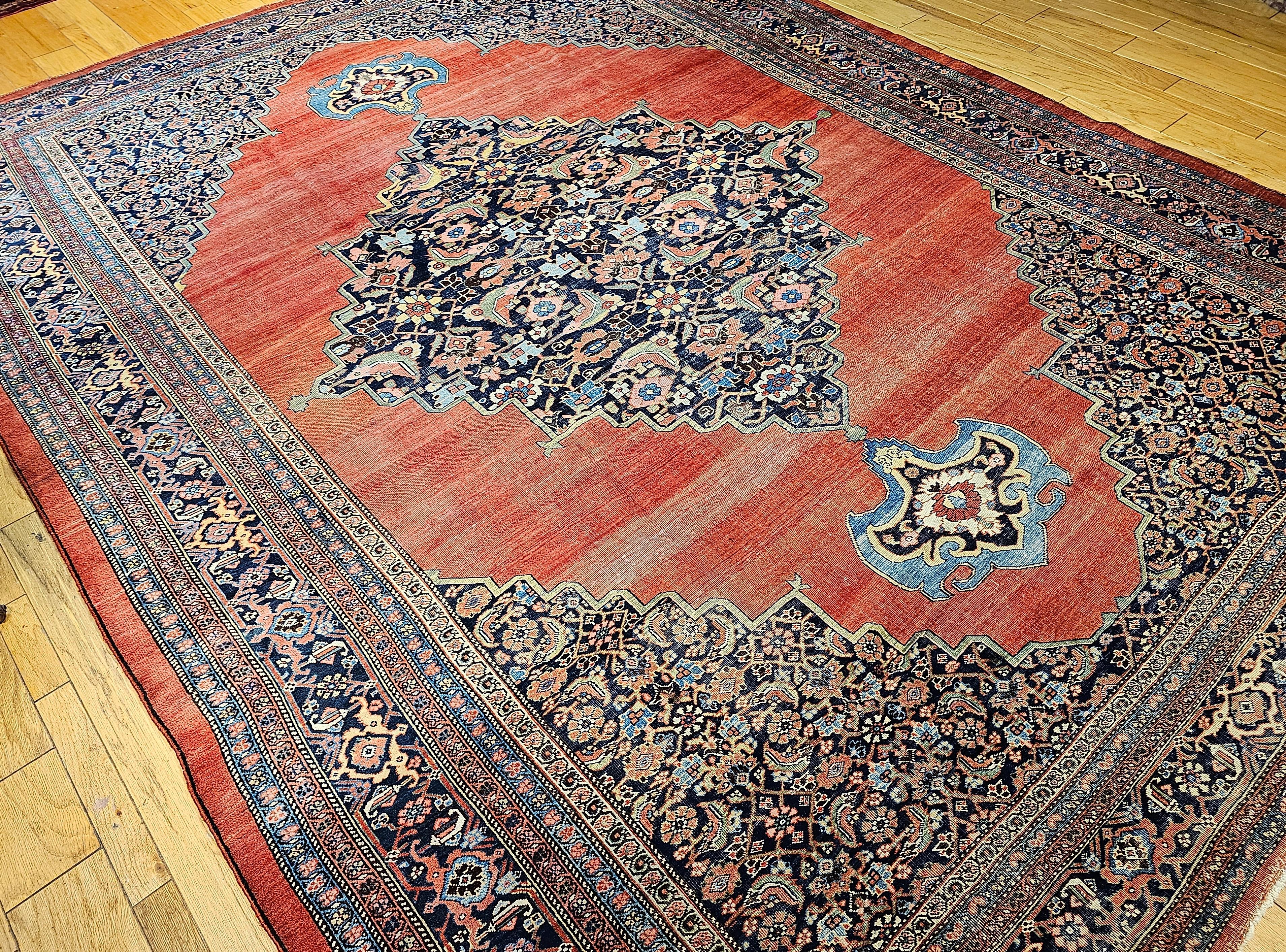 19th Century Vintage Oversized Persian Bidjar in Red, French Blue, Yellow, Green For Sale 9