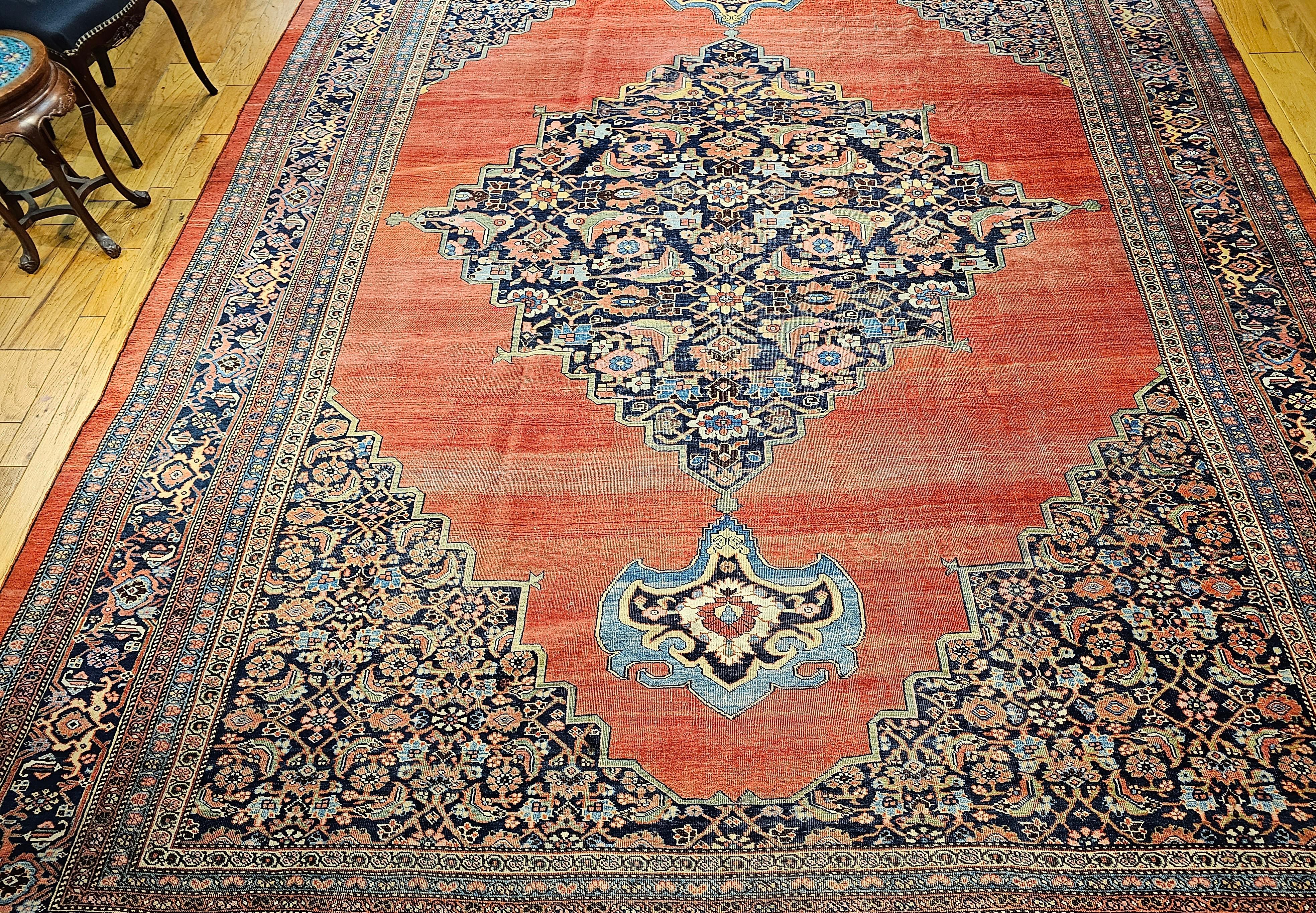 19th Century Vintage Oversized Persian Bidjar in Red, French Blue, Yellow, Green For Sale 10
