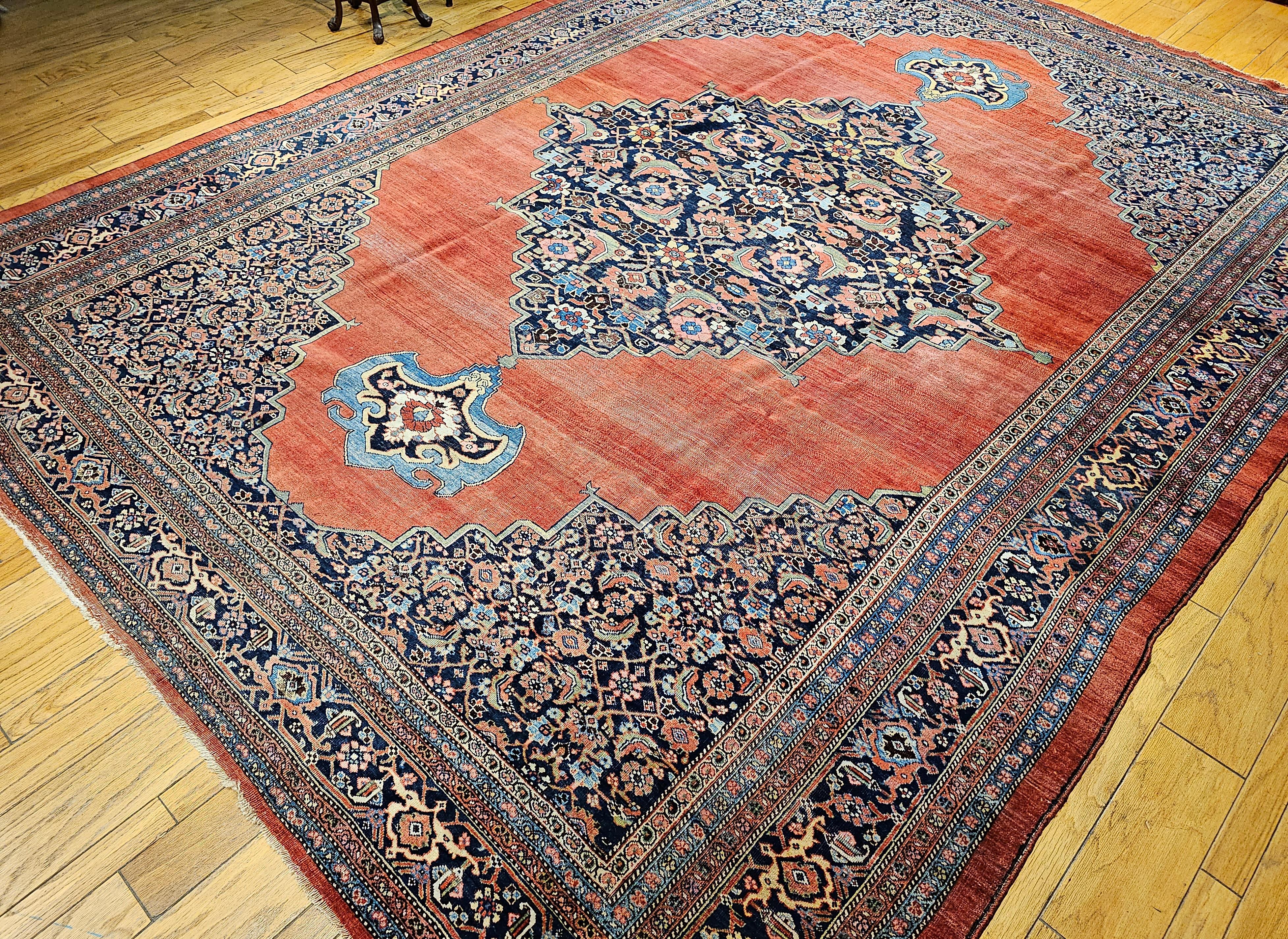 19th Century Vintage Oversized Persian Bidjar in Red, French Blue, Yellow, Green For Sale 11