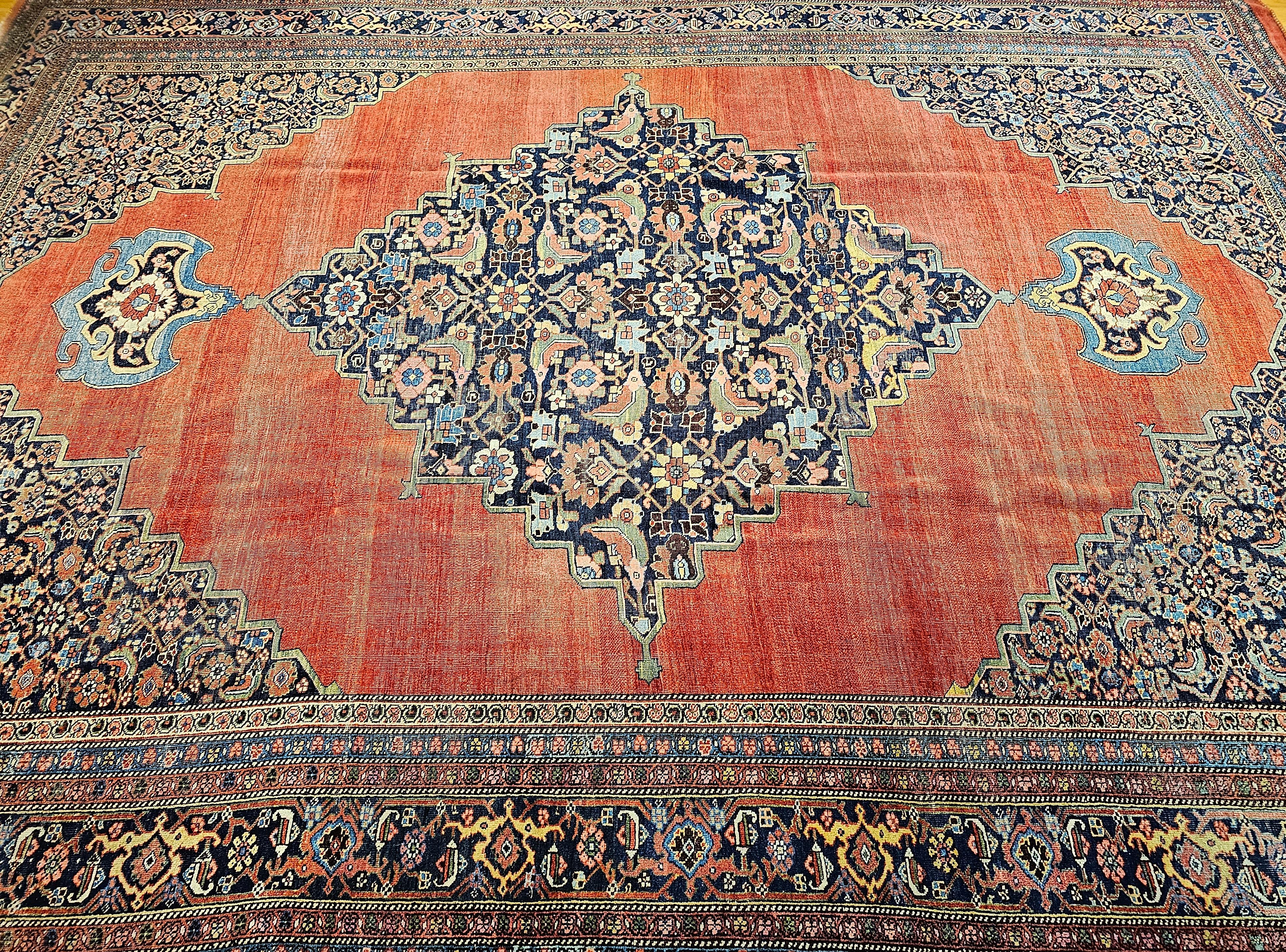 19th Century Vintage Oversized Persian Bidjar in Red, French Blue, Yellow, Green For Sale 12