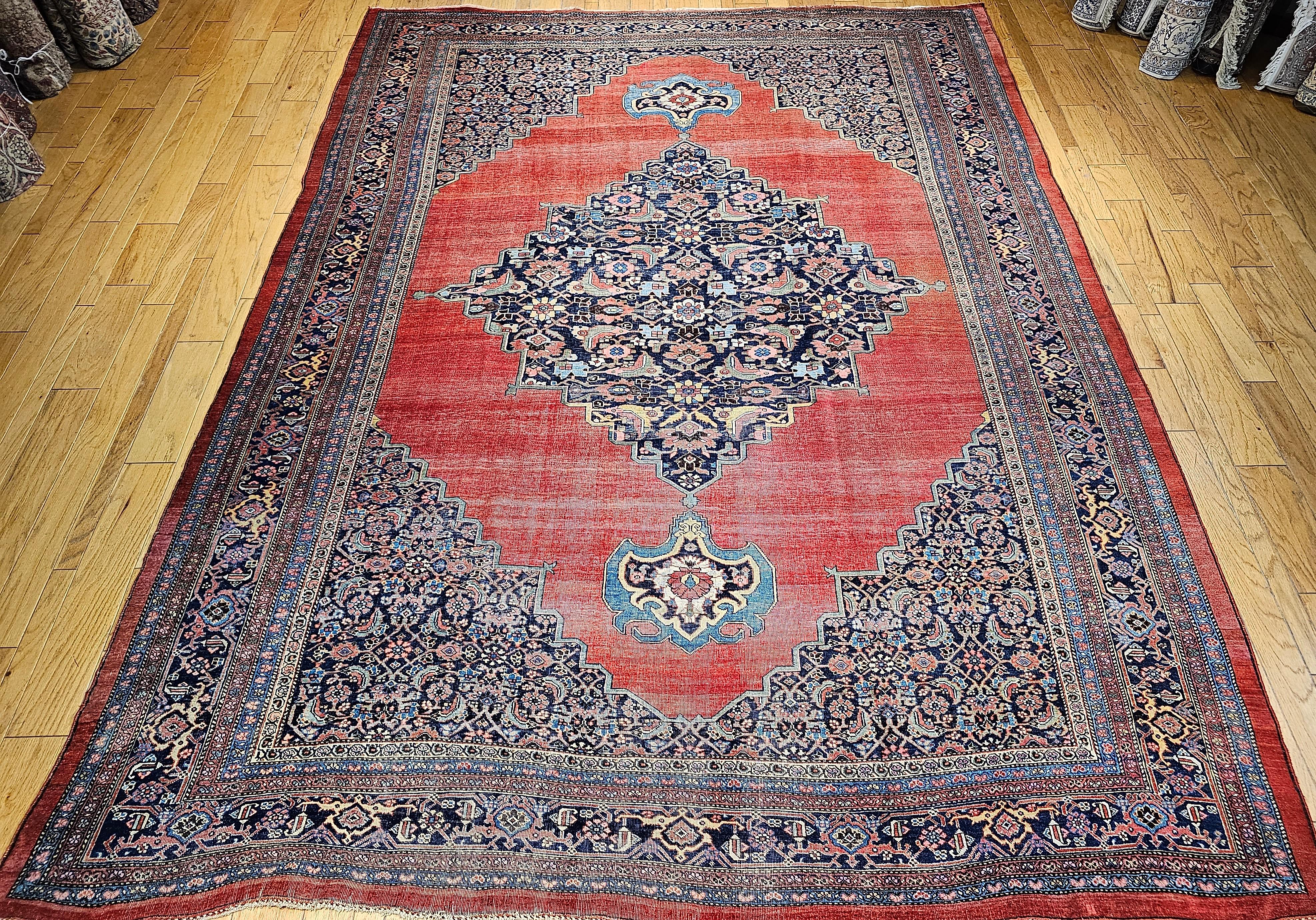 19th Century Vintage Oversized Persian Bidjar in Red, French Blue, Yellow, Green For Sale 13