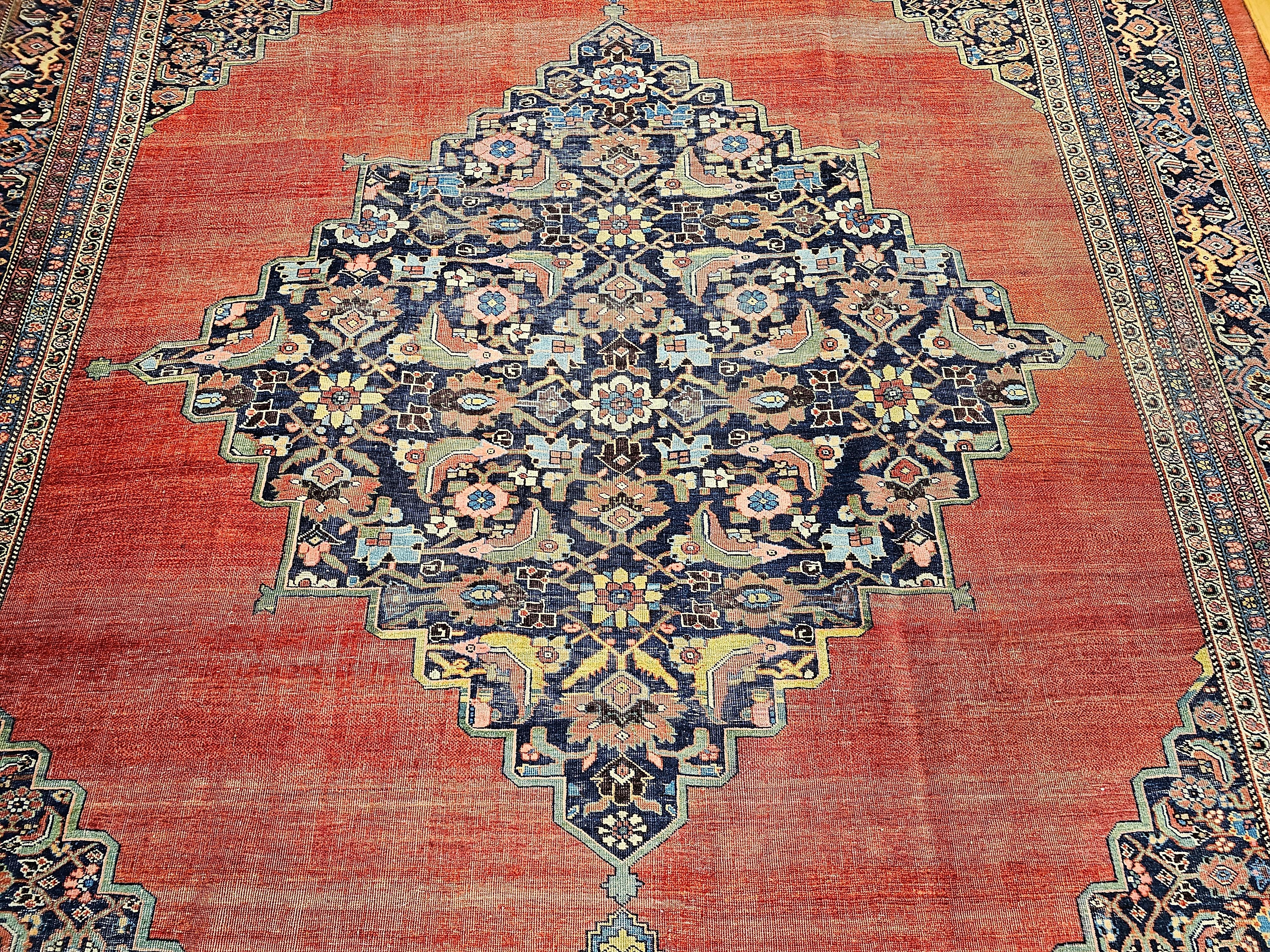 19th Century Vintage Oversized Persian Bidjar in Red, French Blue, Yellow, Green In Good Condition For Sale In Barrington, IL