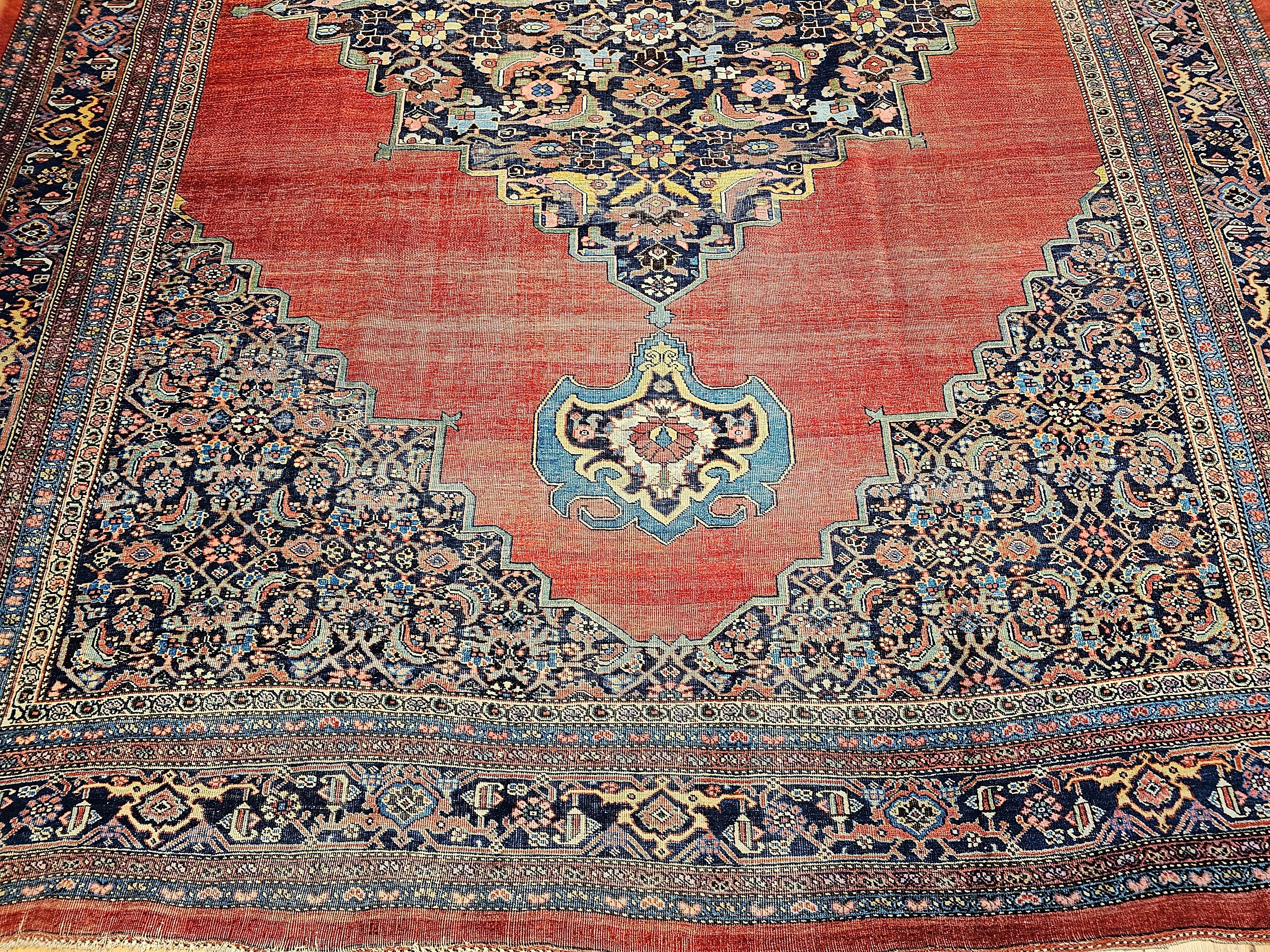 Wool 19th Century Vintage Oversized Persian Bidjar in Red, French Blue, Yellow, Green For Sale