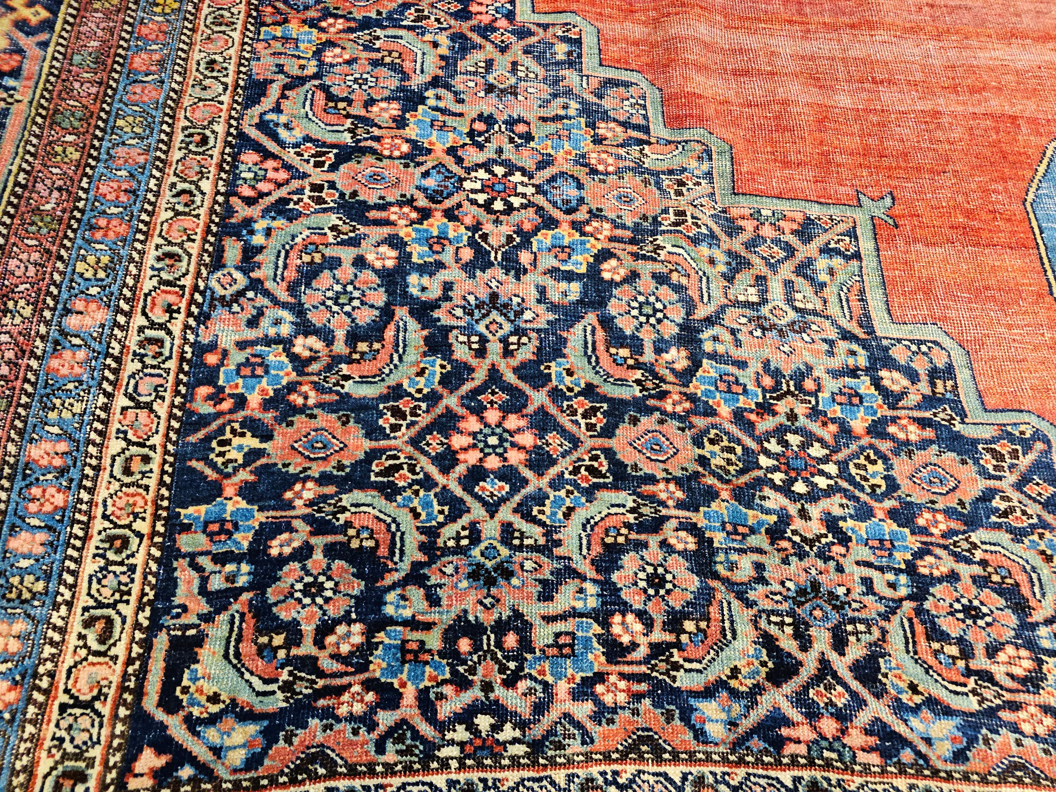 19th Century Vintage Oversized Persian Bidjar in Red, French Blue, Yellow, Green For Sale 1