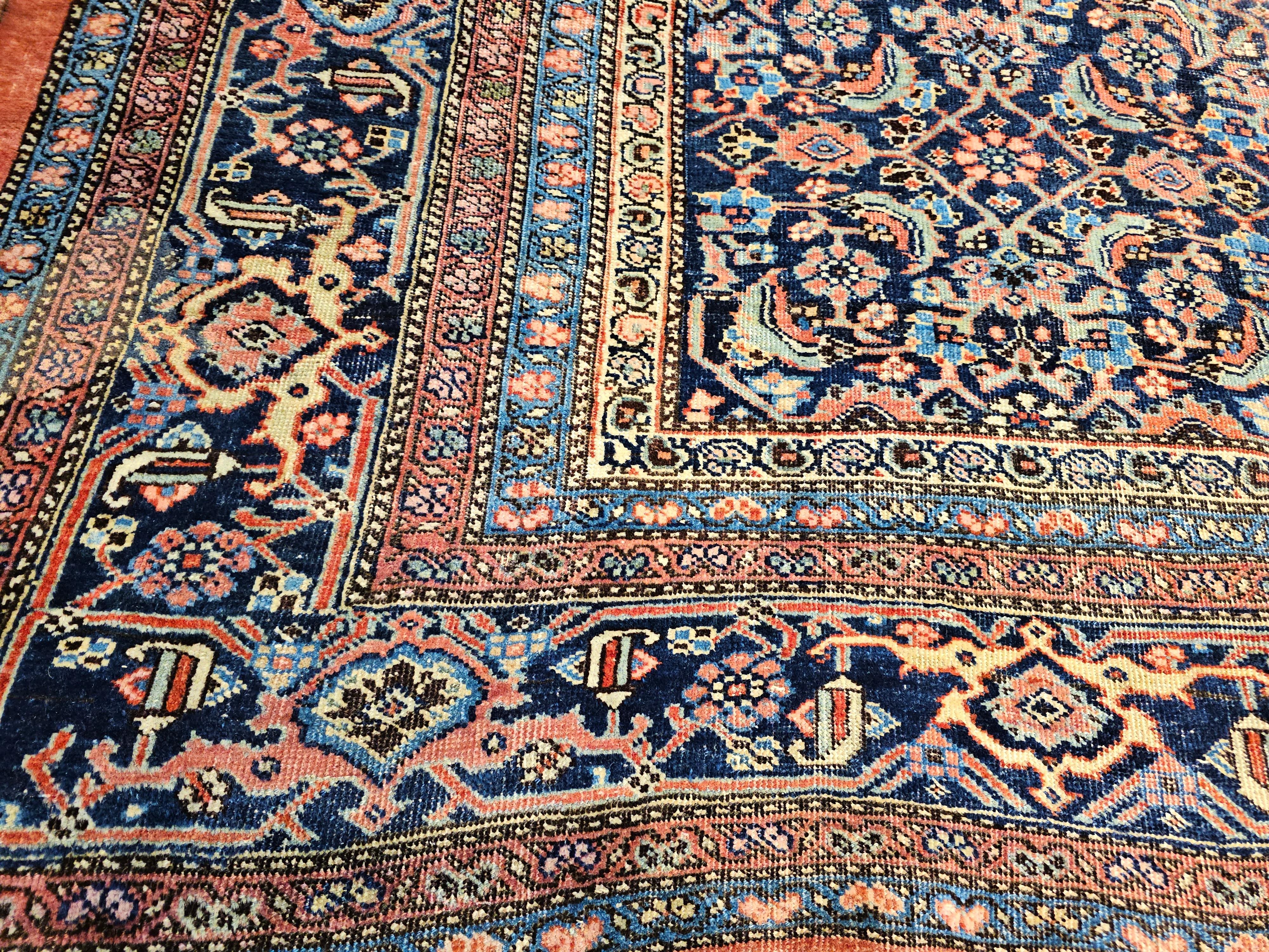 19th Century Vintage Oversized Persian Bidjar in Red, French Blue, Yellow, Green For Sale 2
