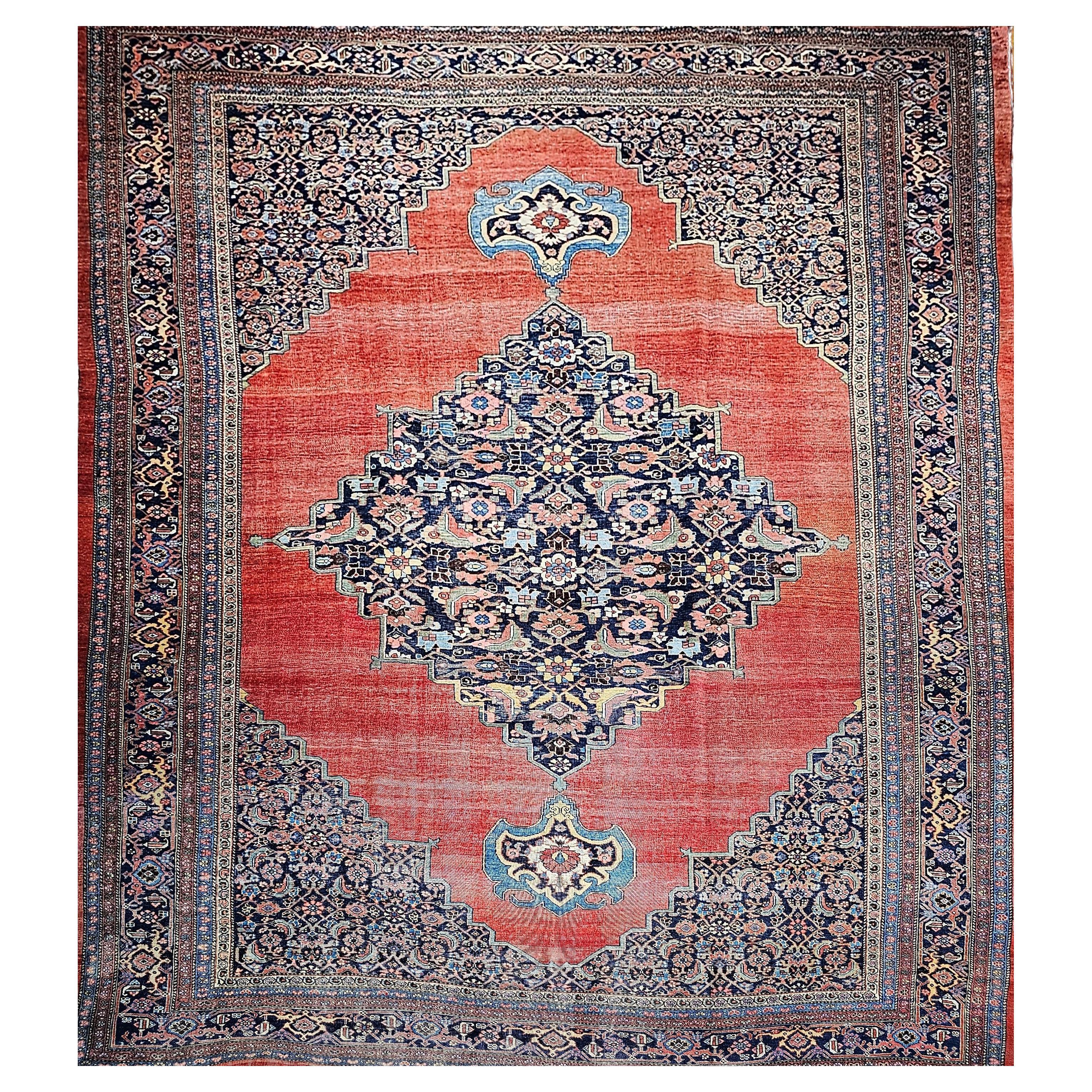 19th Century Vintage Oversized Persian Bidjar in Red, French Blue, Yellow, Green For Sale