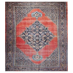 19th Century Antique Oversized Persian Bidjar in Red, French Blue, Yellow, Green