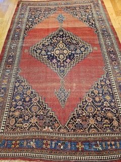 19th Century Antique Persian Bidjar Room-Size Rug in Red & Blue