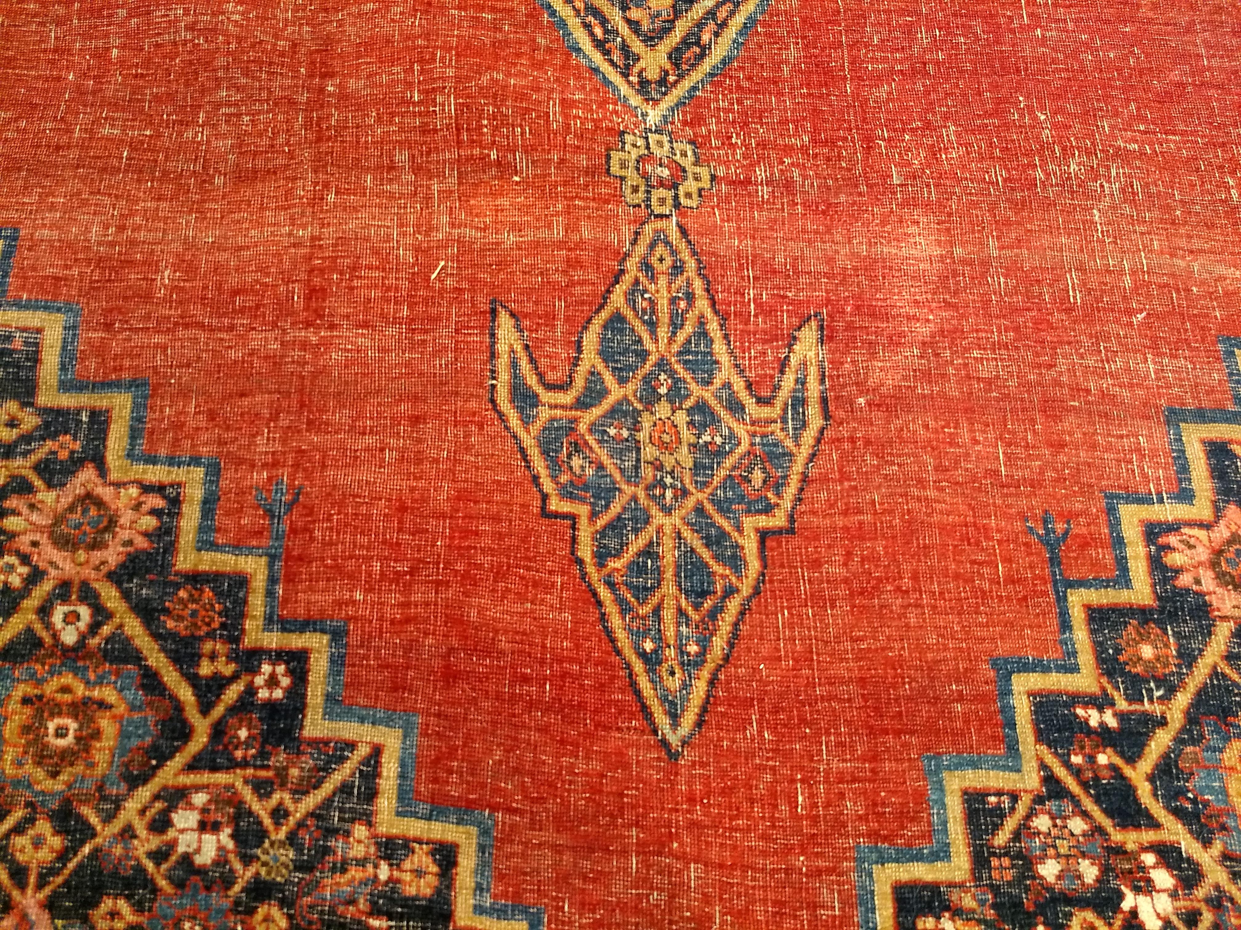 19th Century Vintage Persian Bidjar Room Size Rug in Red, French Blue, Yellow For Sale 3