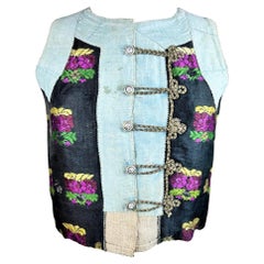 19th Century Vintage Spanish Silk Twill Embroidered Caraco Bodice