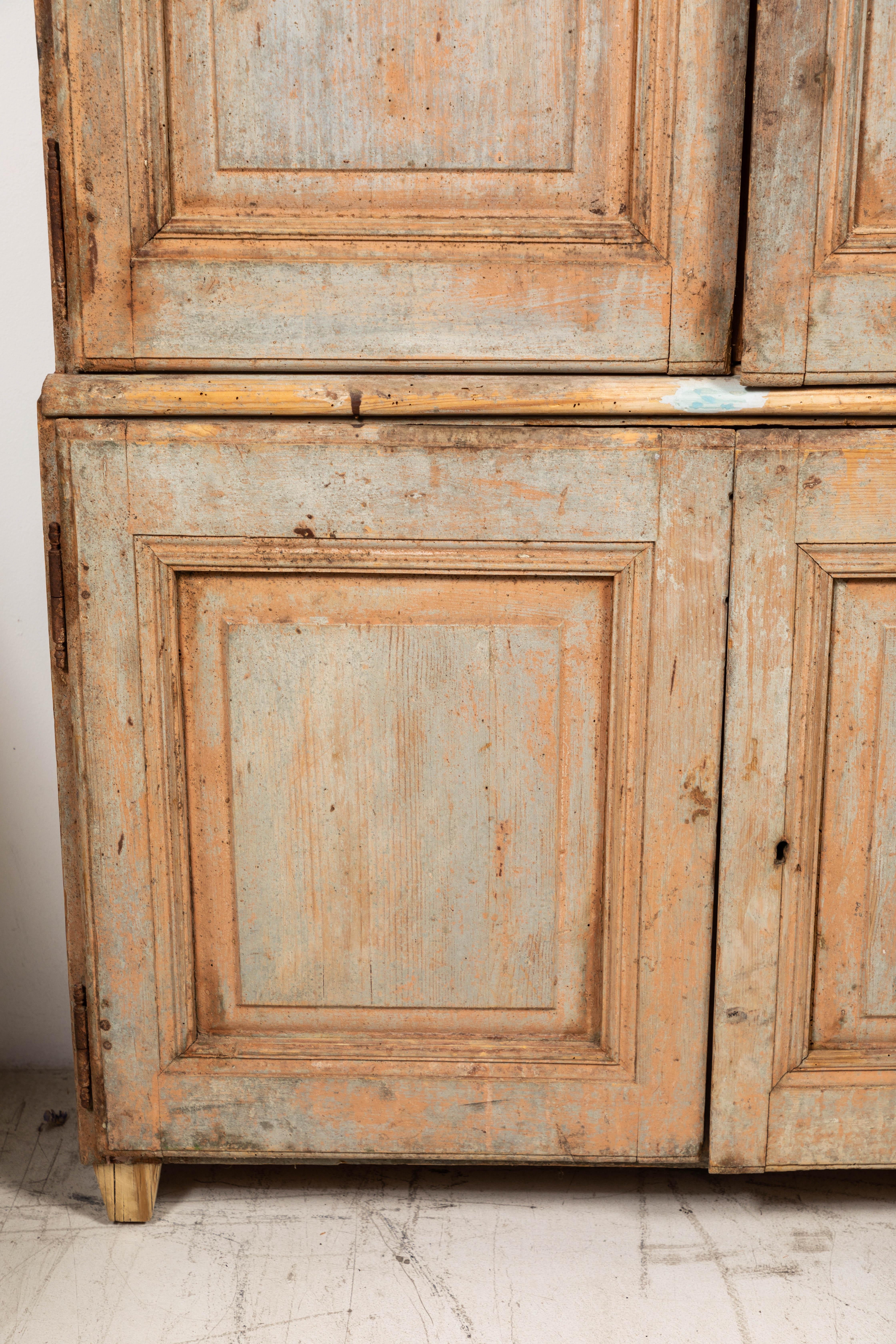 19th century vintage Swedish Gustavian two-piece cabinet.