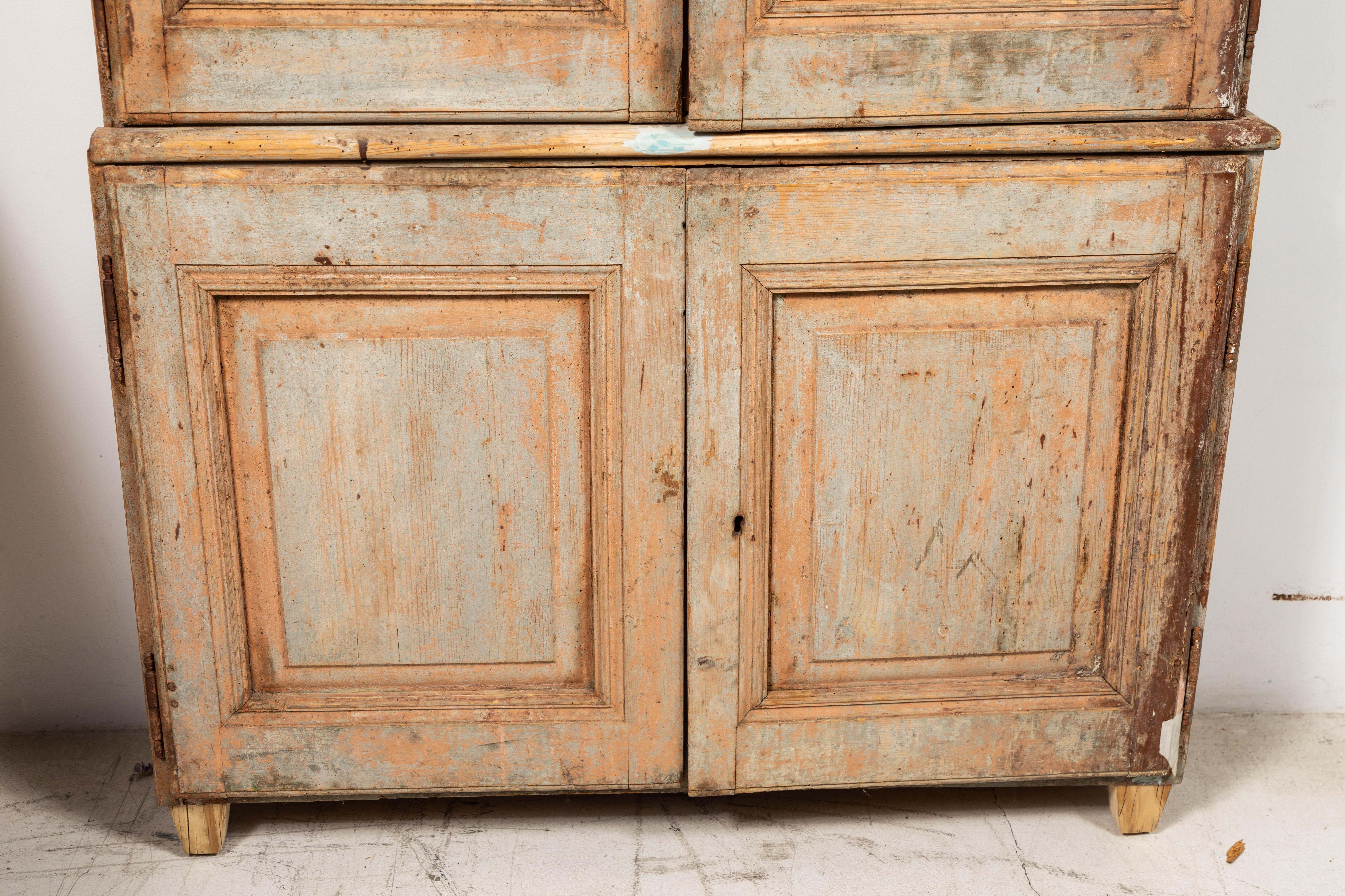 19th Century Vintage Swedish Gustavian Two-Piece Cabinet In Good Condition For Sale In Los Angeles, CA