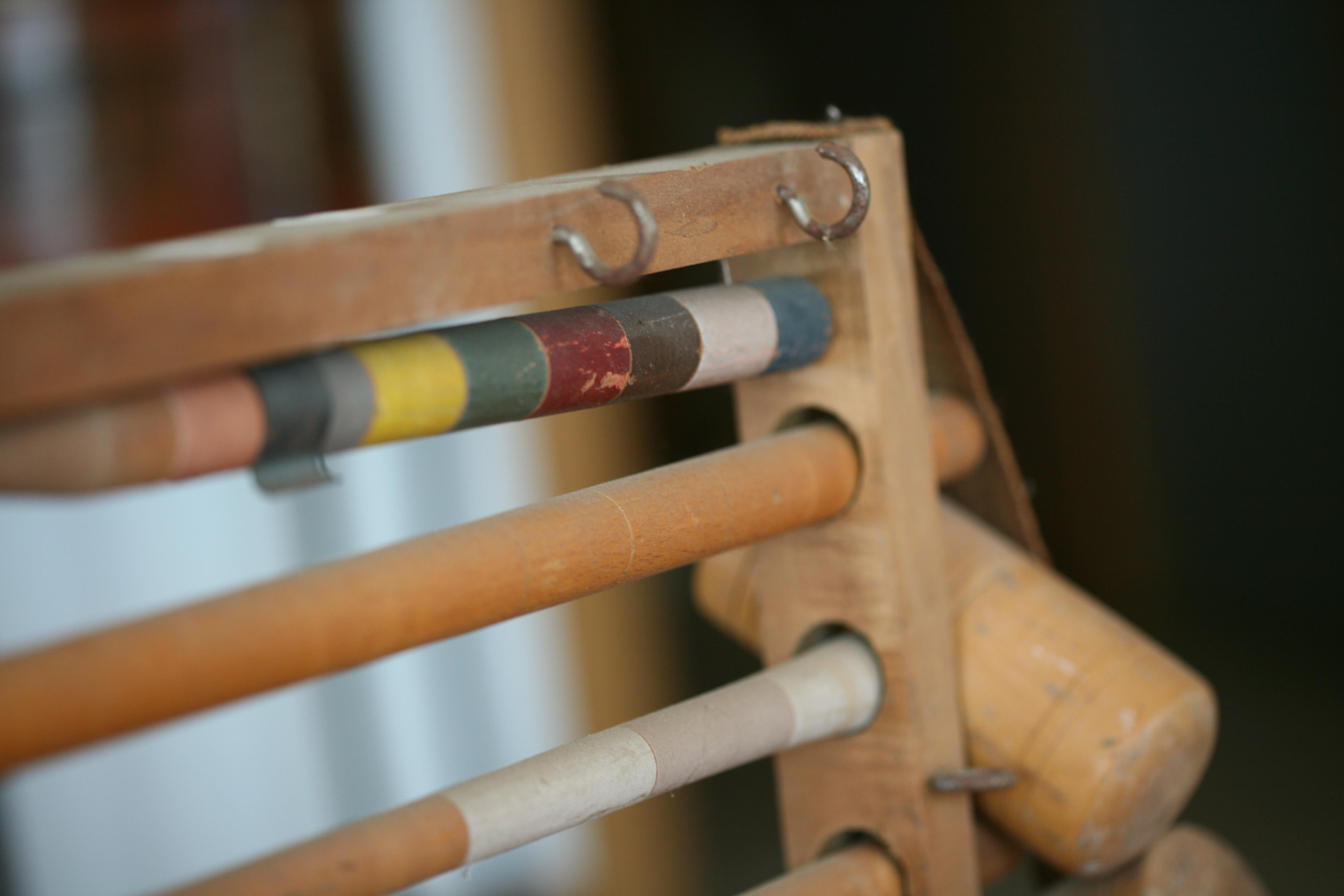 19th Century Vintage Wooden Croquet Full Set for 8 with Stand 1