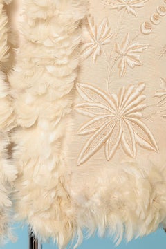 19th Century "Visite" jacket with ivory silk threads embroideries and feathers