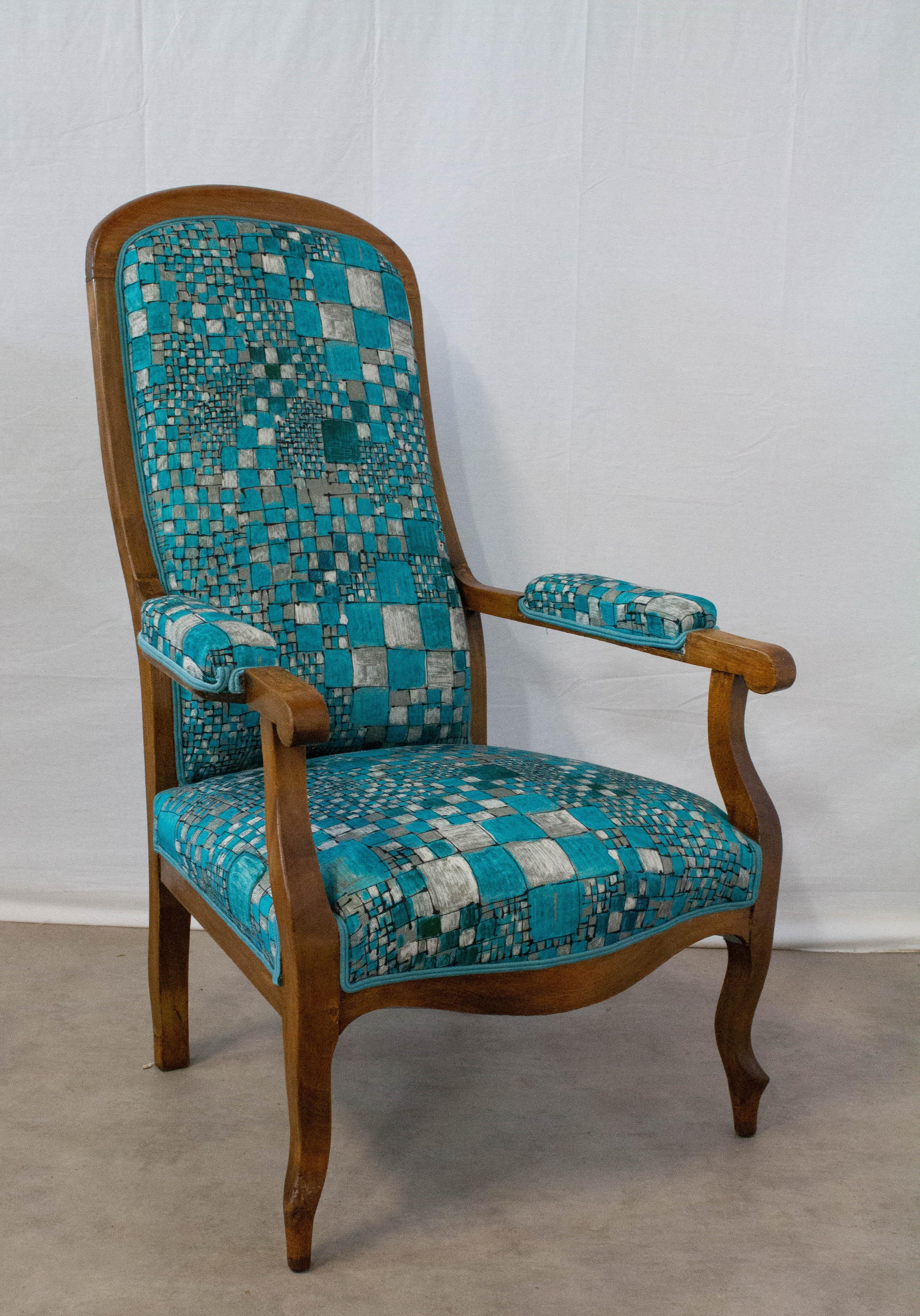 19th Century Voltaire Armchair French Louis Philippe Fauteuil Re-Upholstered In Good Condition In Labrit, Landes