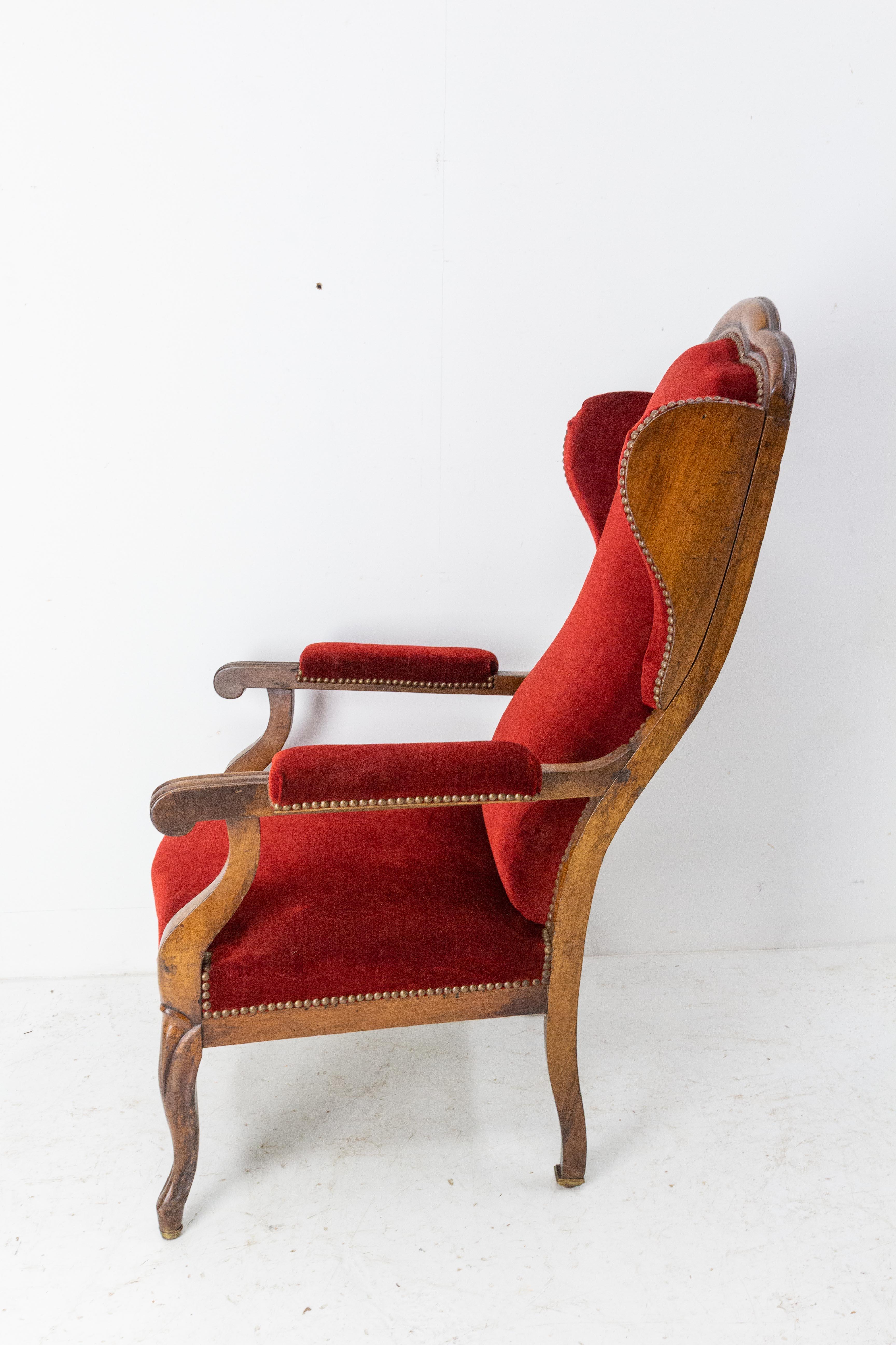 Upholstery 19th Century Voltaire Open Armchair French Louis Philippe Fauteuil For Sale