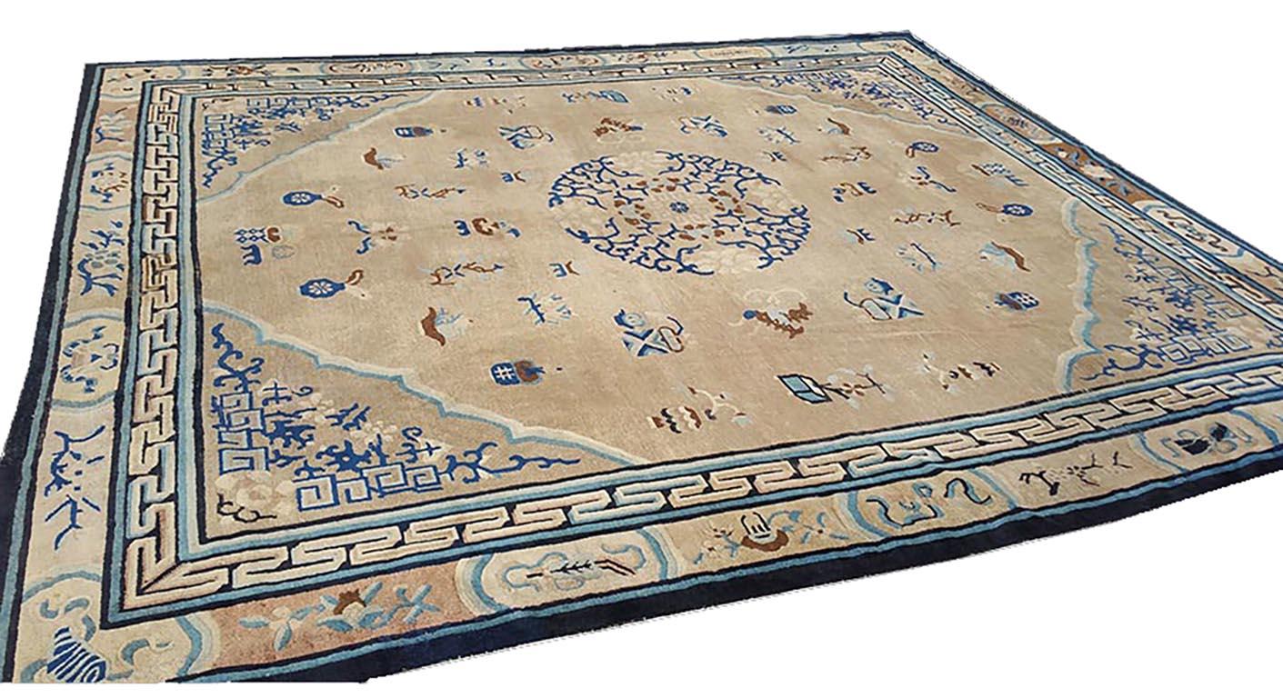 Fin du XIXe siècle Tapis chinois Ningxia du 19ème siècle ( 10' x 11'4