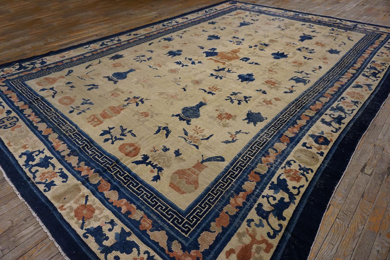 Hand-Knotted 19th Century W. Chinese Ningxia Carpet ( 10'6
