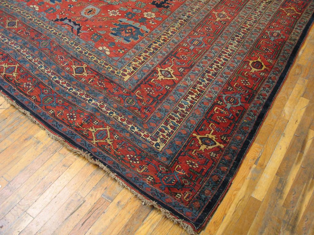 Hand-Knotted 19th Century W. Persian Bijar Carpet with Harshang Pattern For Sale