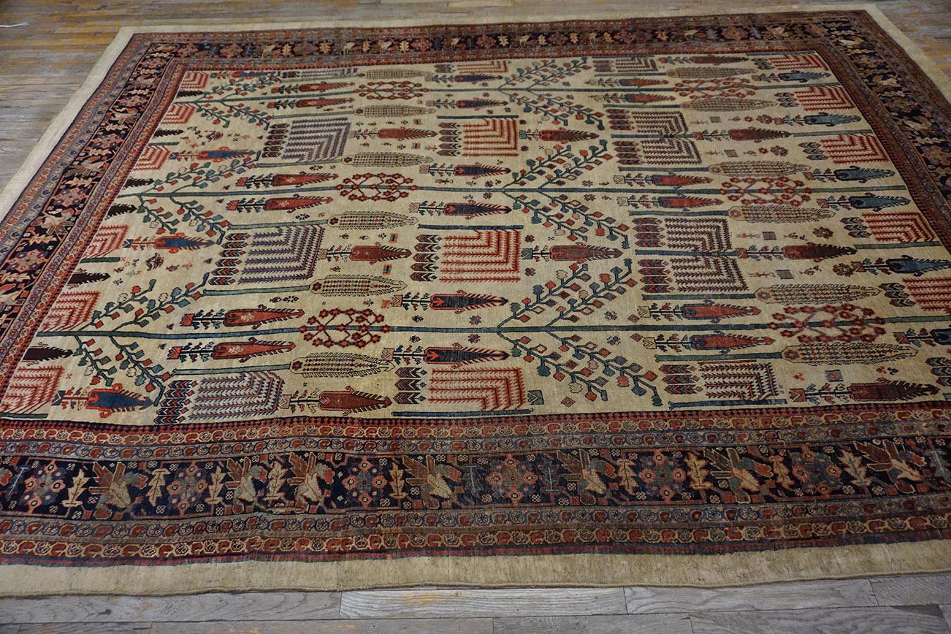 19th Century W. Persian Bijar Carpet with Bid Majnoon Design ( 8'9