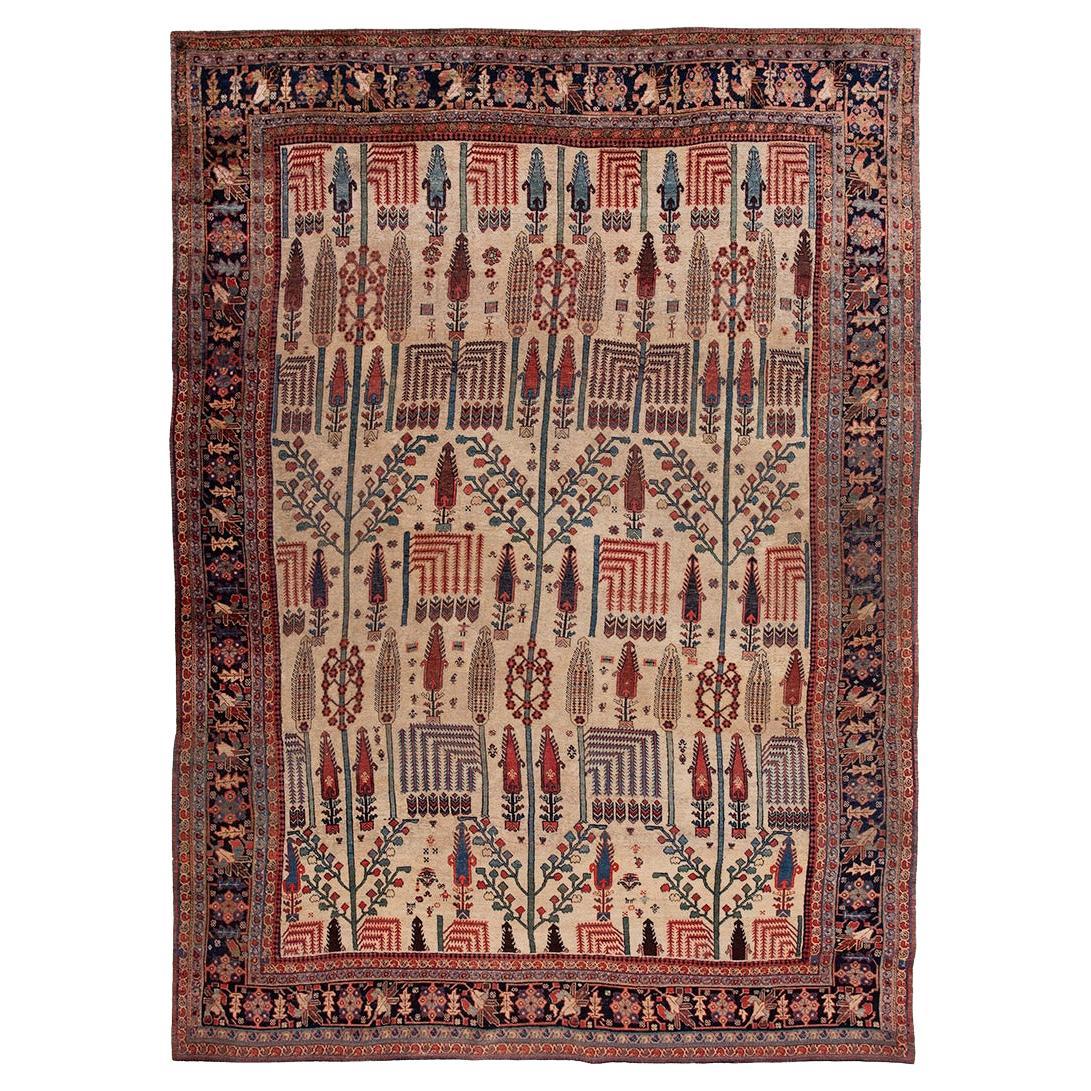 19th Century W. Persian Bijar Carpet with Bid Majnoon Design ( 8'9" x 12'2" ) For Sale