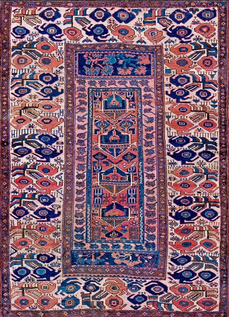 Alfombra Persa Kurda Sanjabi del Siglo XIX ( 5' x 6'6" - 153 x 198 ) en venta