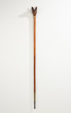 19th Century Walking Stick with a Black Forest Carved top Portrait of a Dog