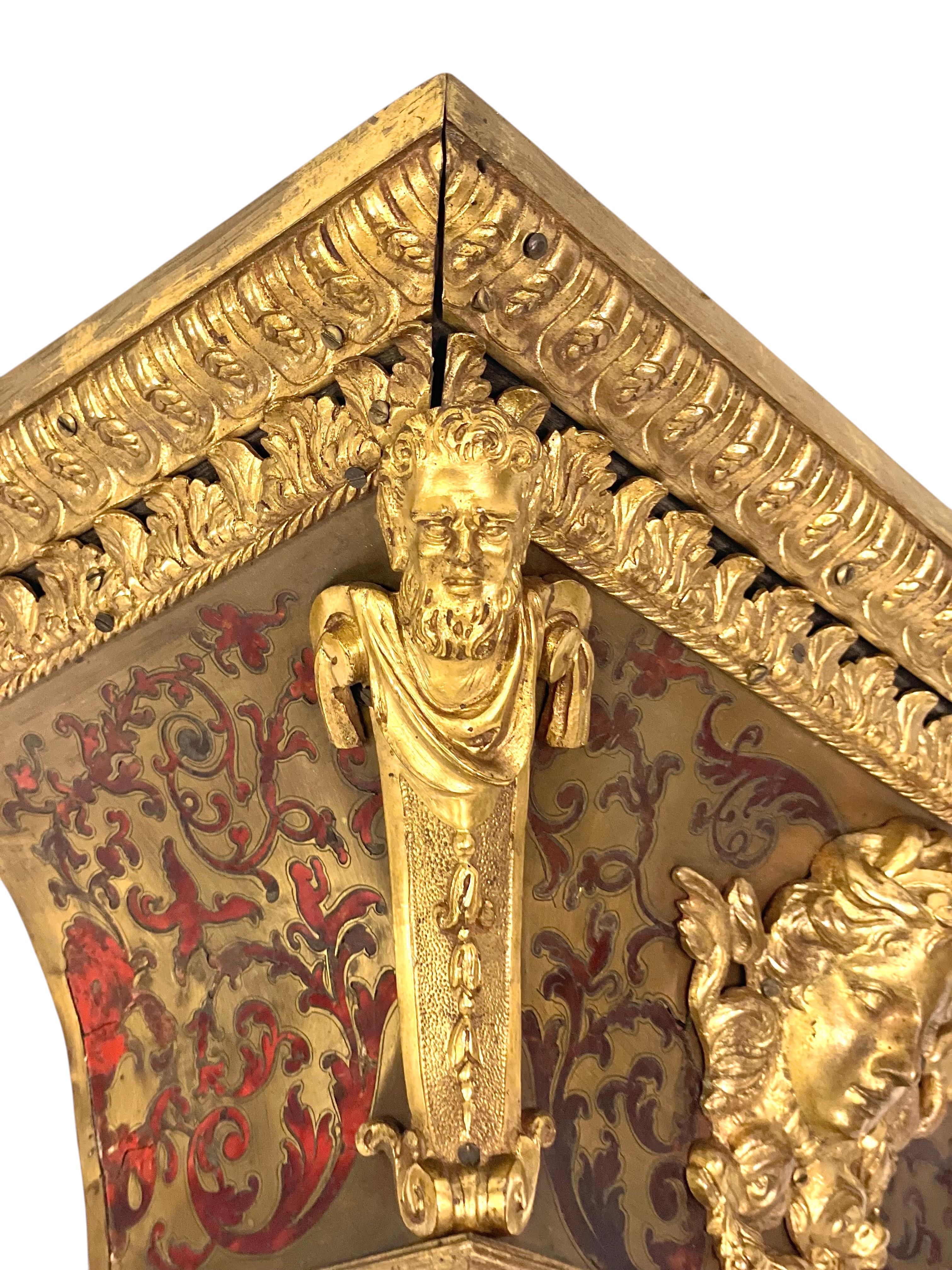 This richly decorated wall console is a rare and fine 19th-century French interpretation of the Louis XIV style, crafted with intricate inlay work and adorned with finely cast gilt bronze mounts. Dating from the Napoleon III period (circa