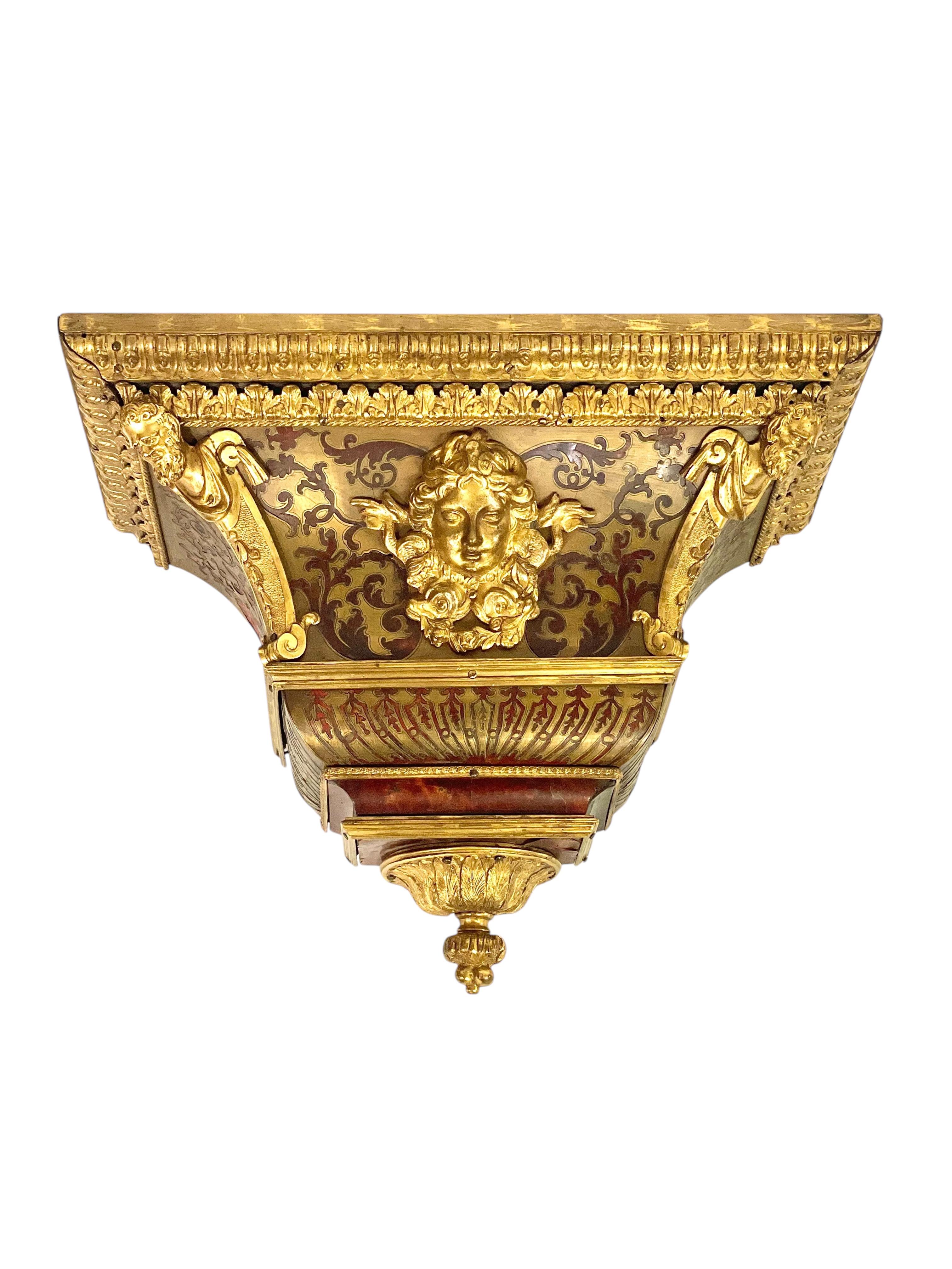 19th Century Wall Bracket Console with Gilt Bronze Mask and Satyrs For Sale 1