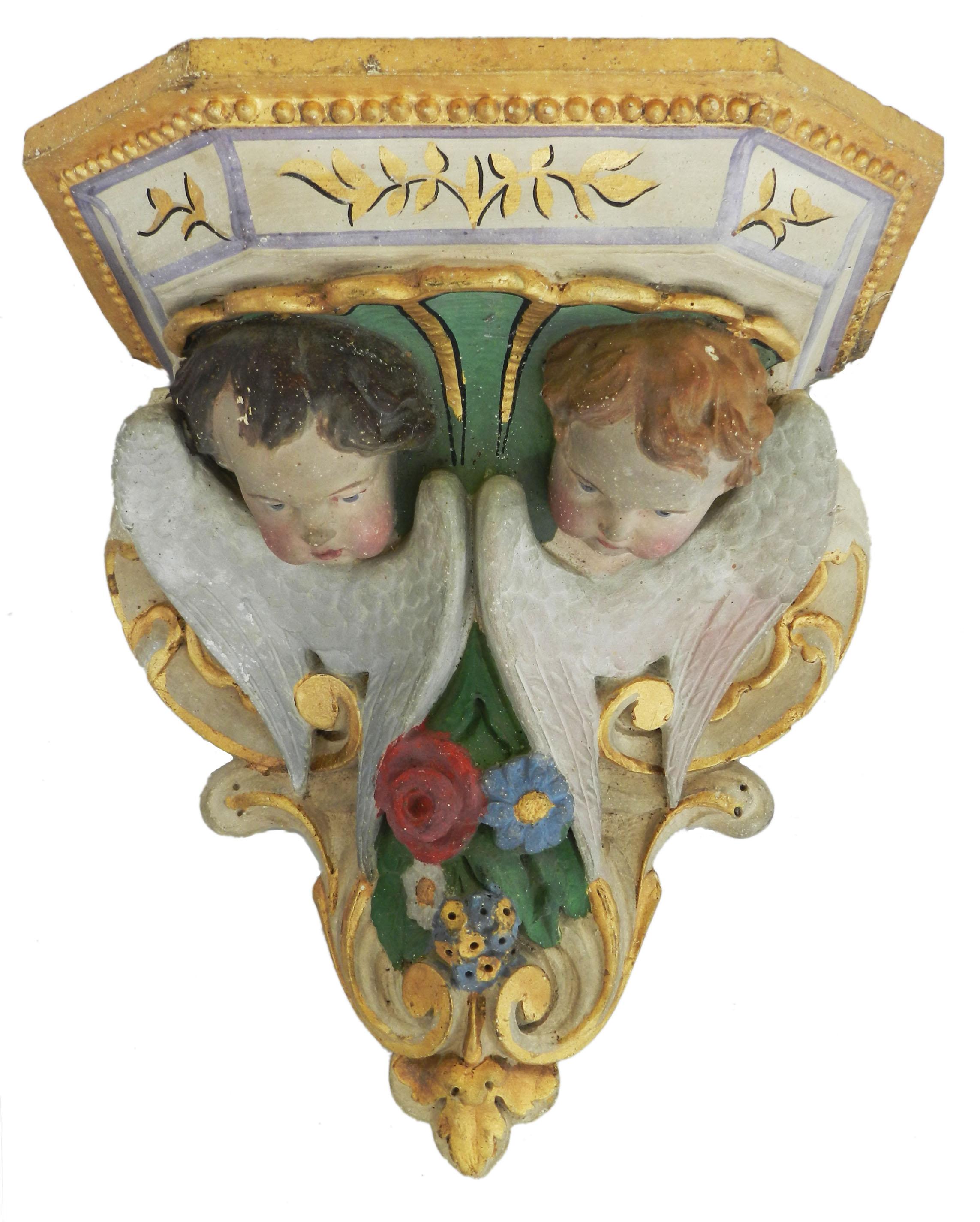 19th century wall bracket shelf cherubs angels plaster, French
Great patina
Produced in Toulouse, France
Good for displaying statues
Good antique condition with minor signs of use.
 



  