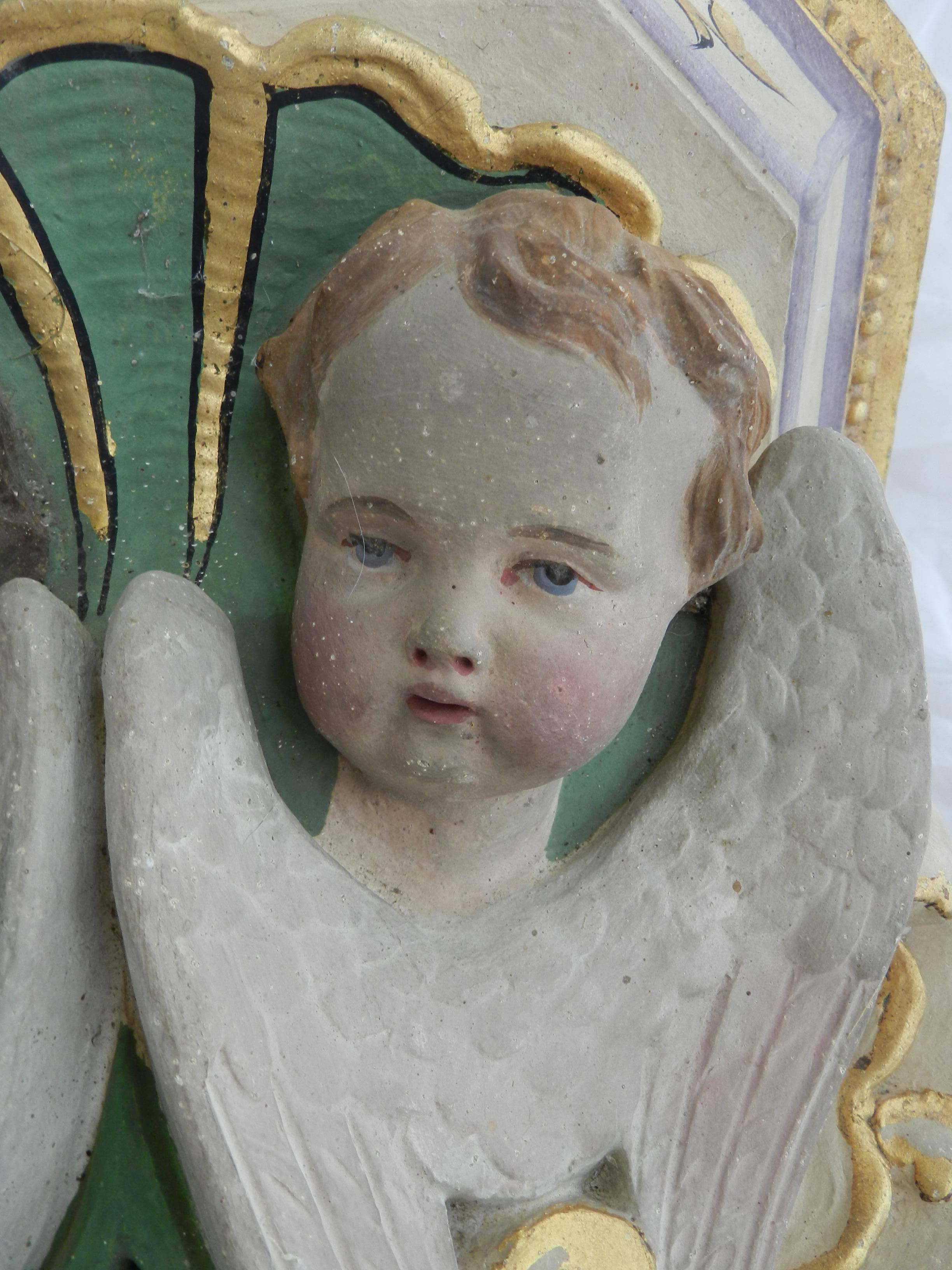 19th Century Wall Bracket Shelf Cherubs Angels Plaster, French In Good Condition In Mimizan, FR
