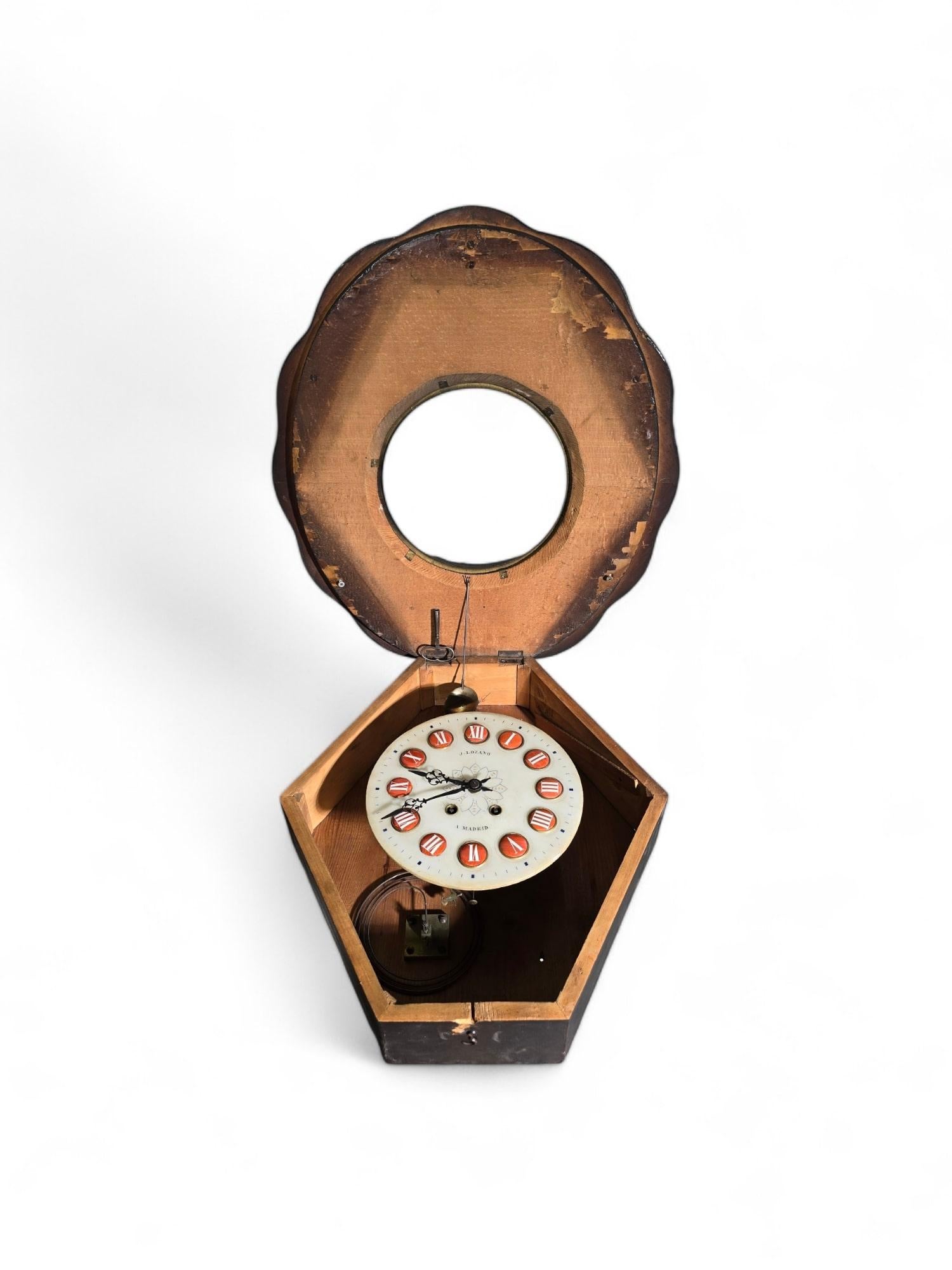Wanduhr aus dem 19. Jahrhundert von J. Lozano, Madrid - Ebonisiertes Holz mit Perlmutt im Angebot 5