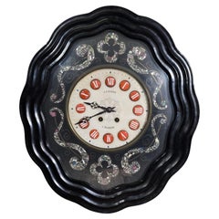 19th-Century Wall Clock by J. Lozano, Madrid – Ebonized Wood with Mother-of-Pear