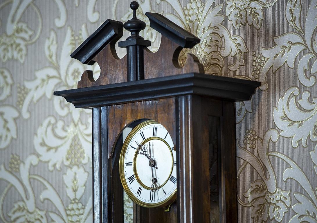 European 19th-Century Wall Clock in Dark Brown Wooden Case For Sale