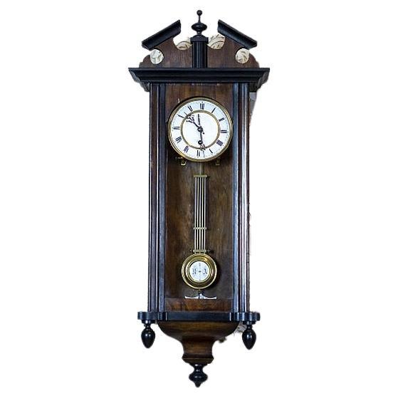 19th-Century Wall Clock in Dark Brown Wooden Case For Sale
