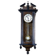 Retro 19th-Century Wall Clock in Dark Brown Wooden Case