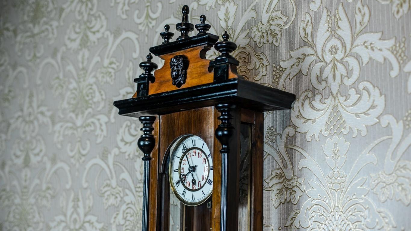 Wood 19th Century Wall Clock with Carvings